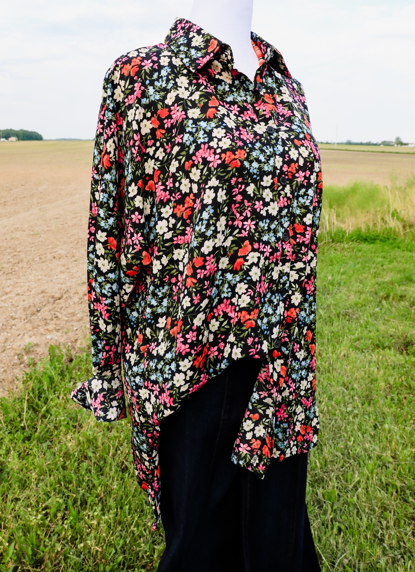 Black Floral Show Shirt ( Pink, Blue, Green, Orange )