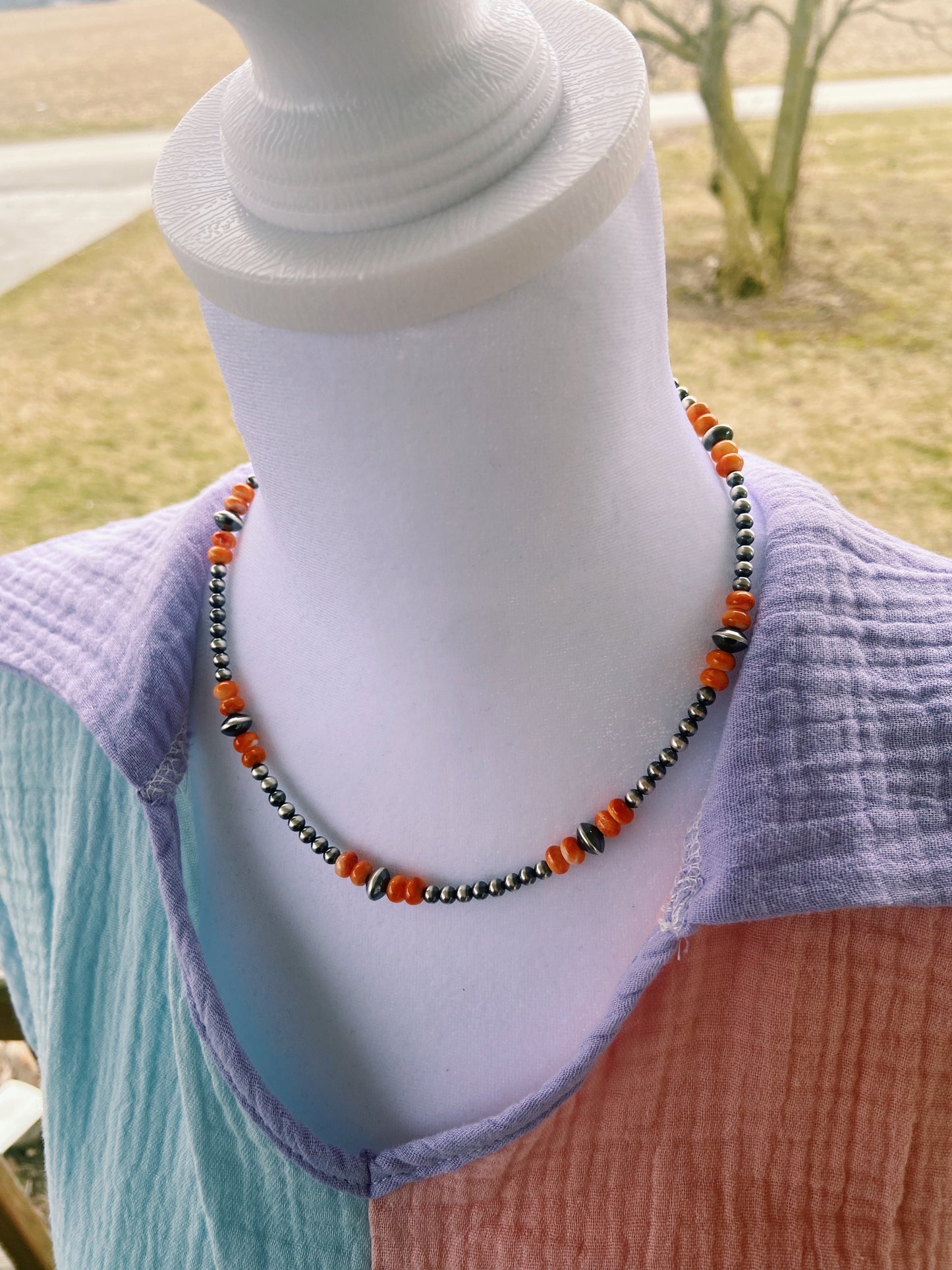 Orange Spiny & Navajo Pearl Choker