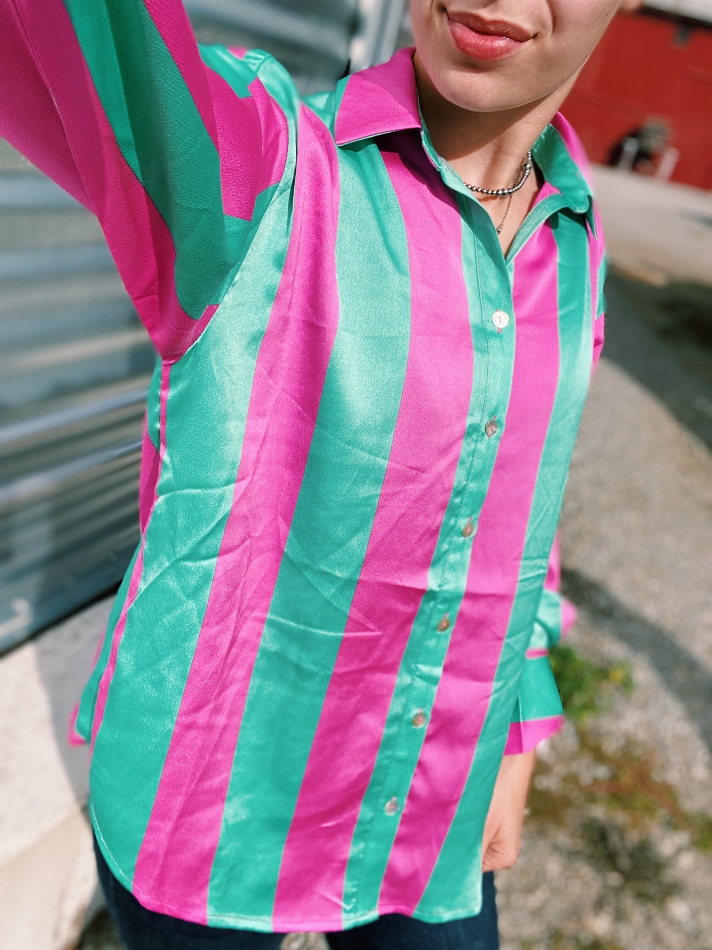 Pink & Teal Stripped Show Shirt