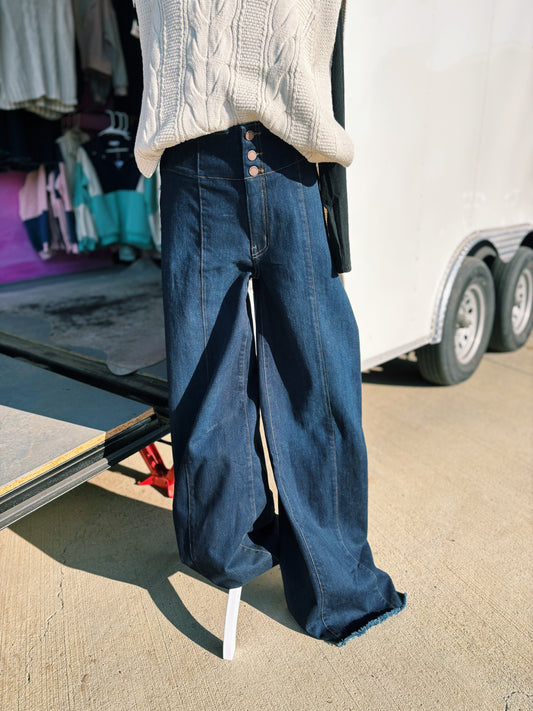 O2 Denim Dark Wash Wide Leg Jeans