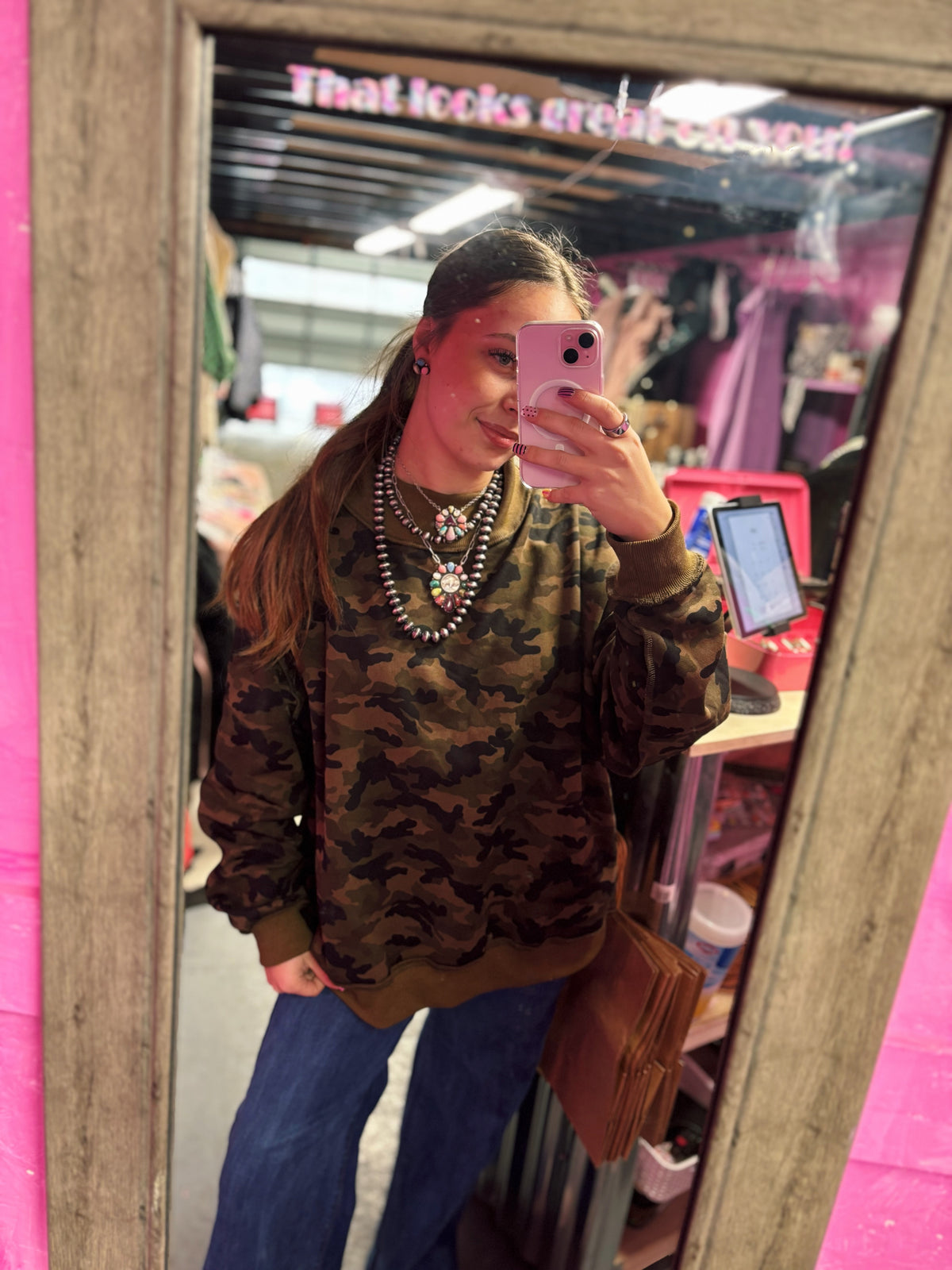 Camo Mockneck Crewneck