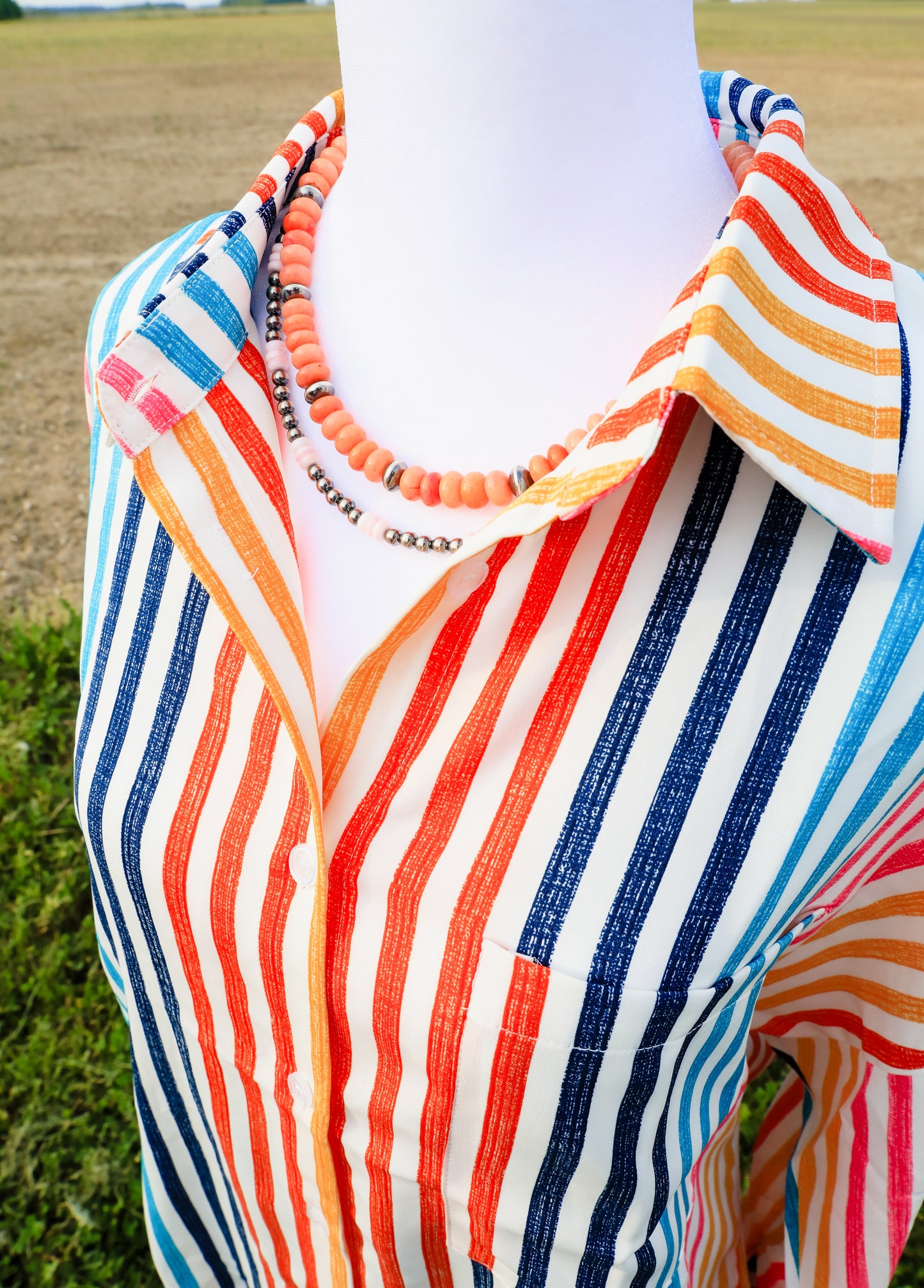 Bright Pin Stripe Show Shirt ( Yellow, Orange, Navy Blue, Light Blue, Pink )