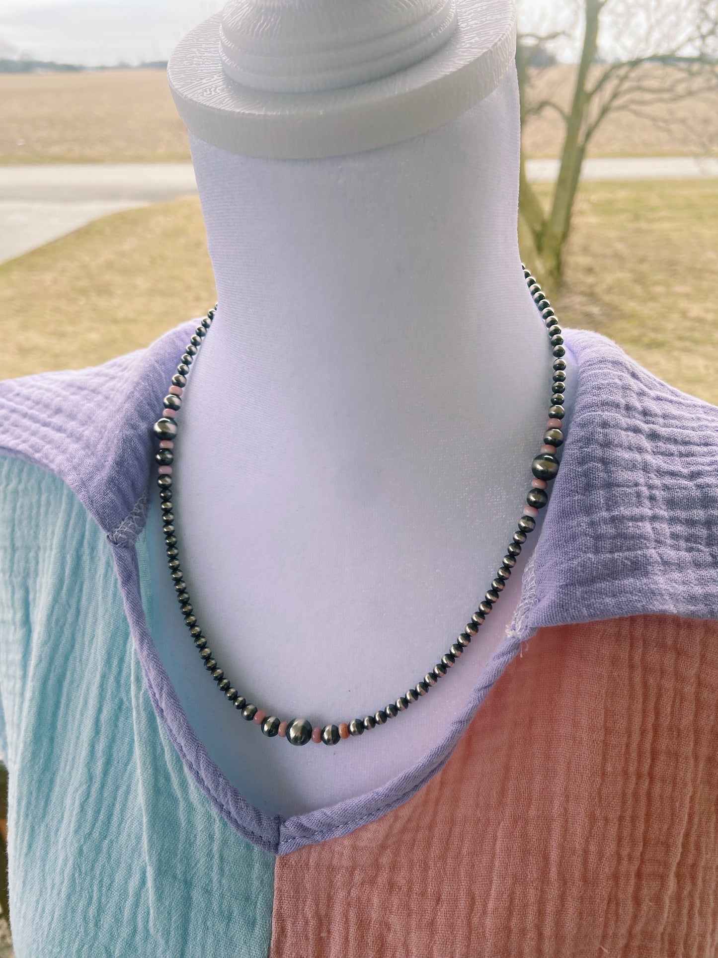 Pink Conch & Navajo Pearl Necklace