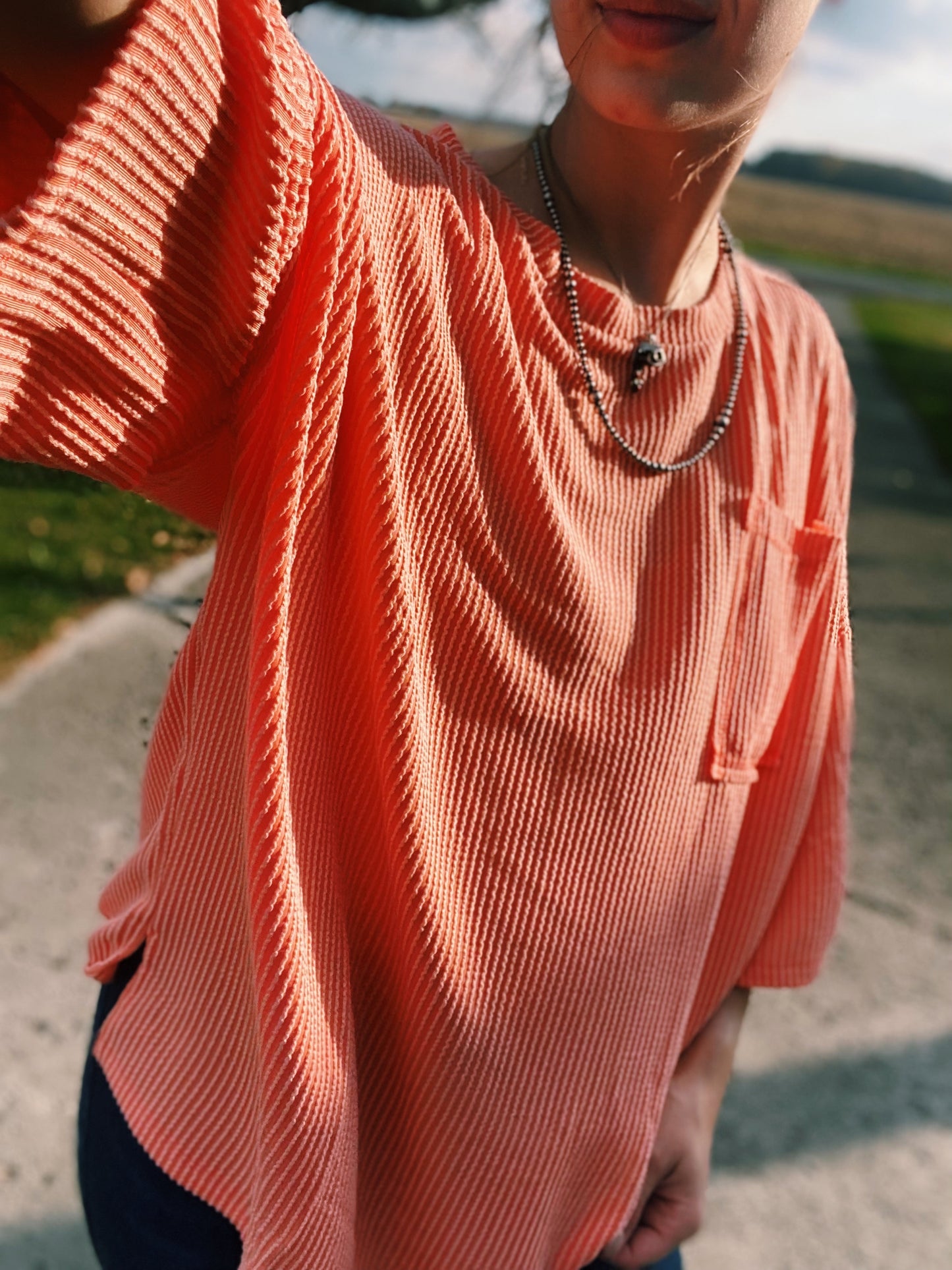 Light Orange / Peach Ribbed Shirt