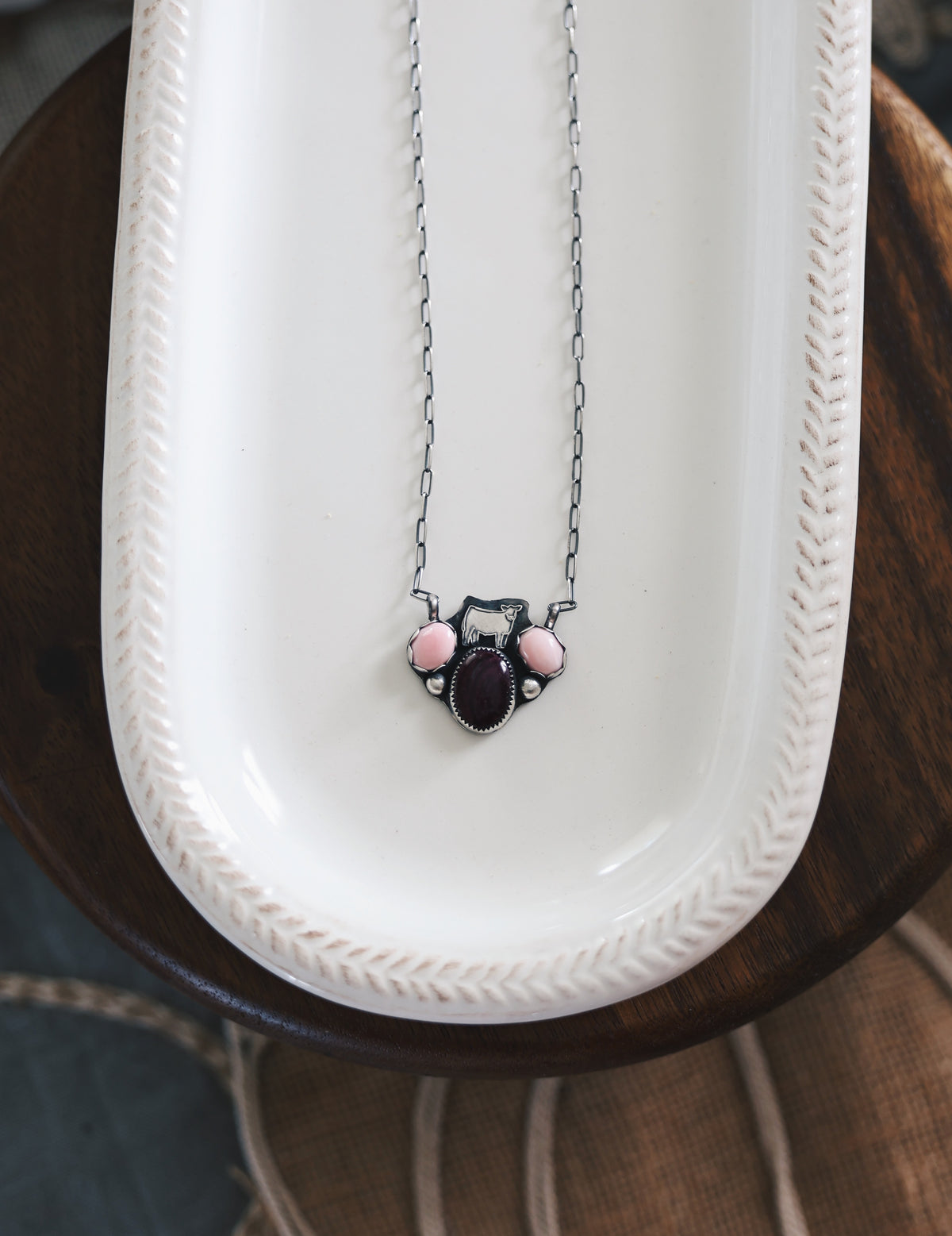 3 Stone Pink & Purple Cow Necklace