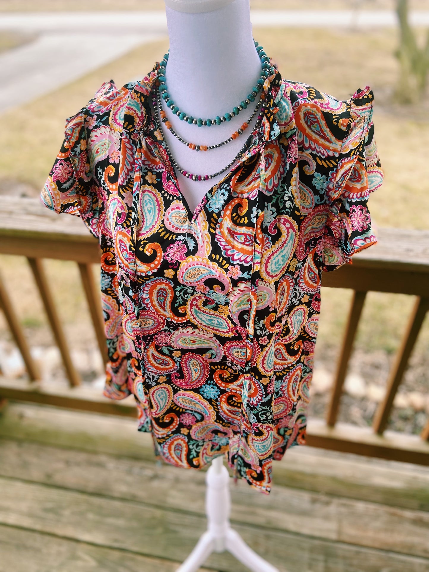 Colorful Paisley Ruffled Sleeved Top