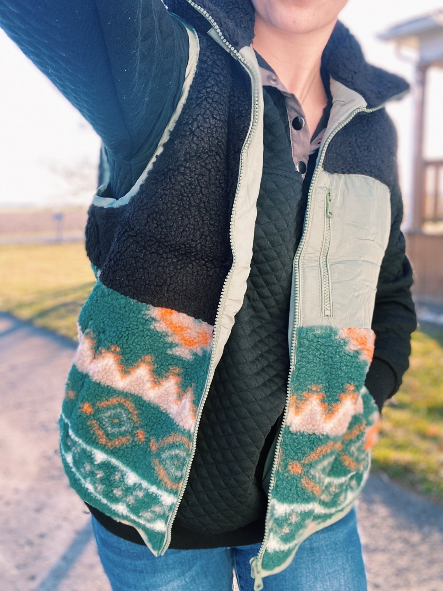 Aztec Green Fuzzy Vest