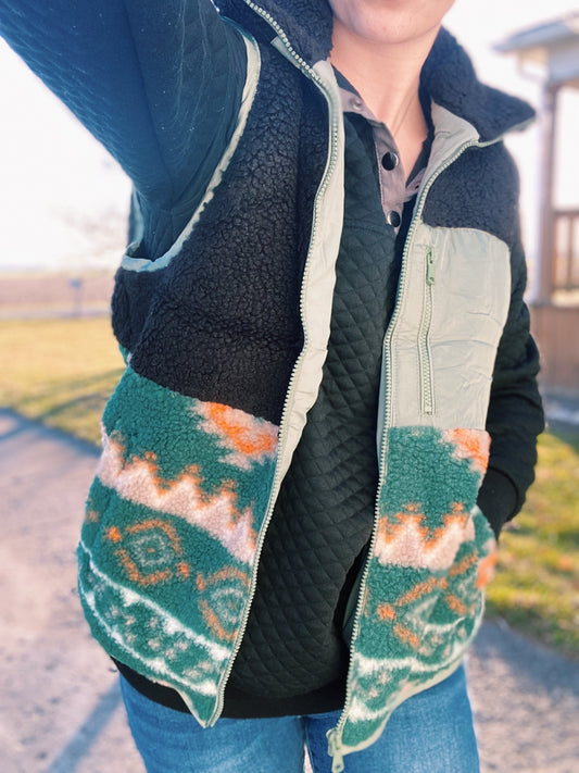 Aztec Green Fuzzy Vest