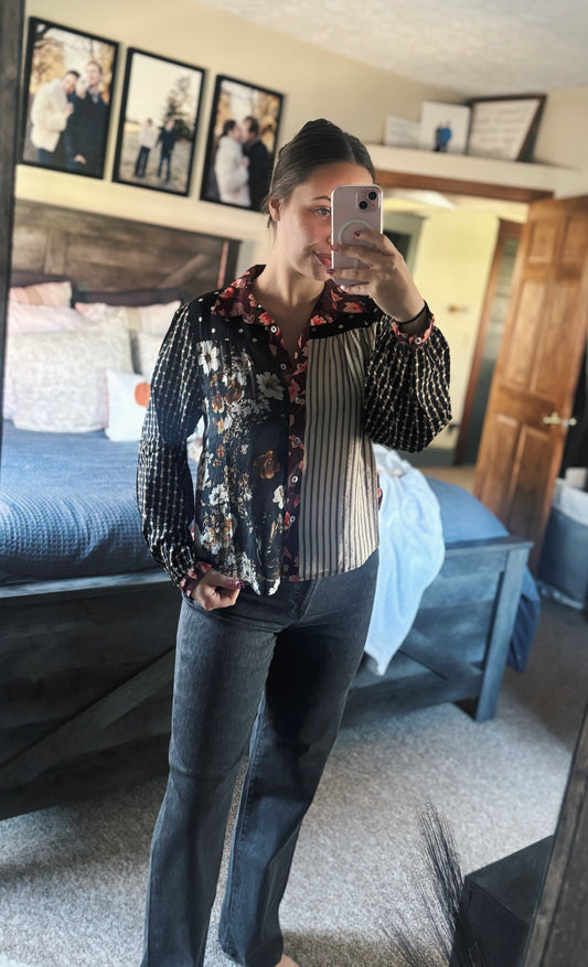 Colorblock Fall Patterned Button Down