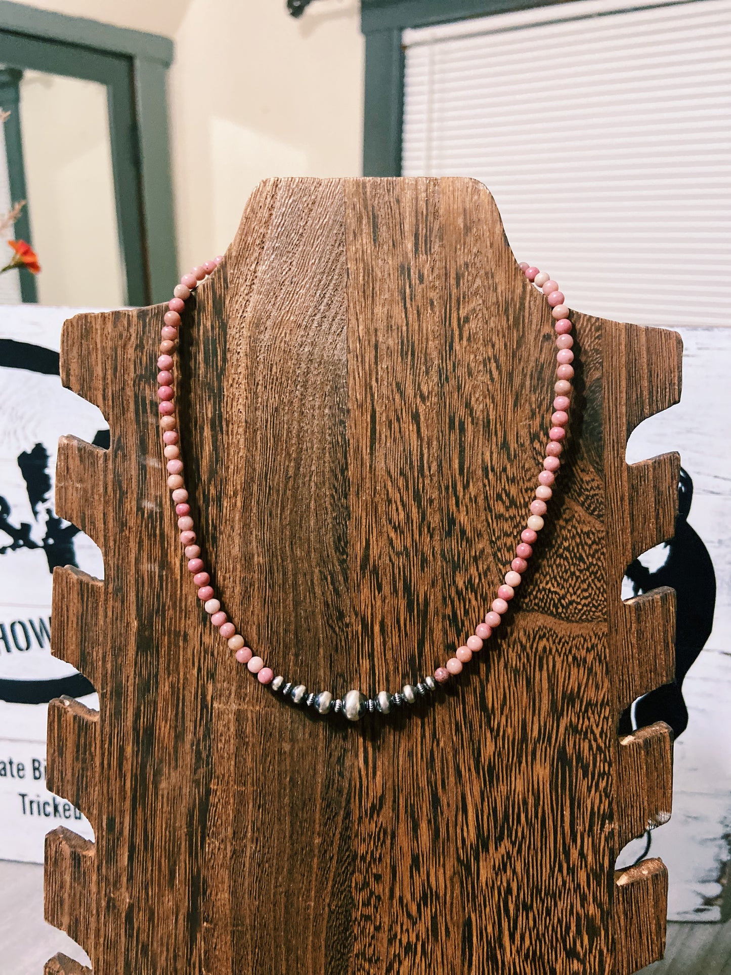 Pink Rhodonite & Navajo Pearls/Saucer Necklace