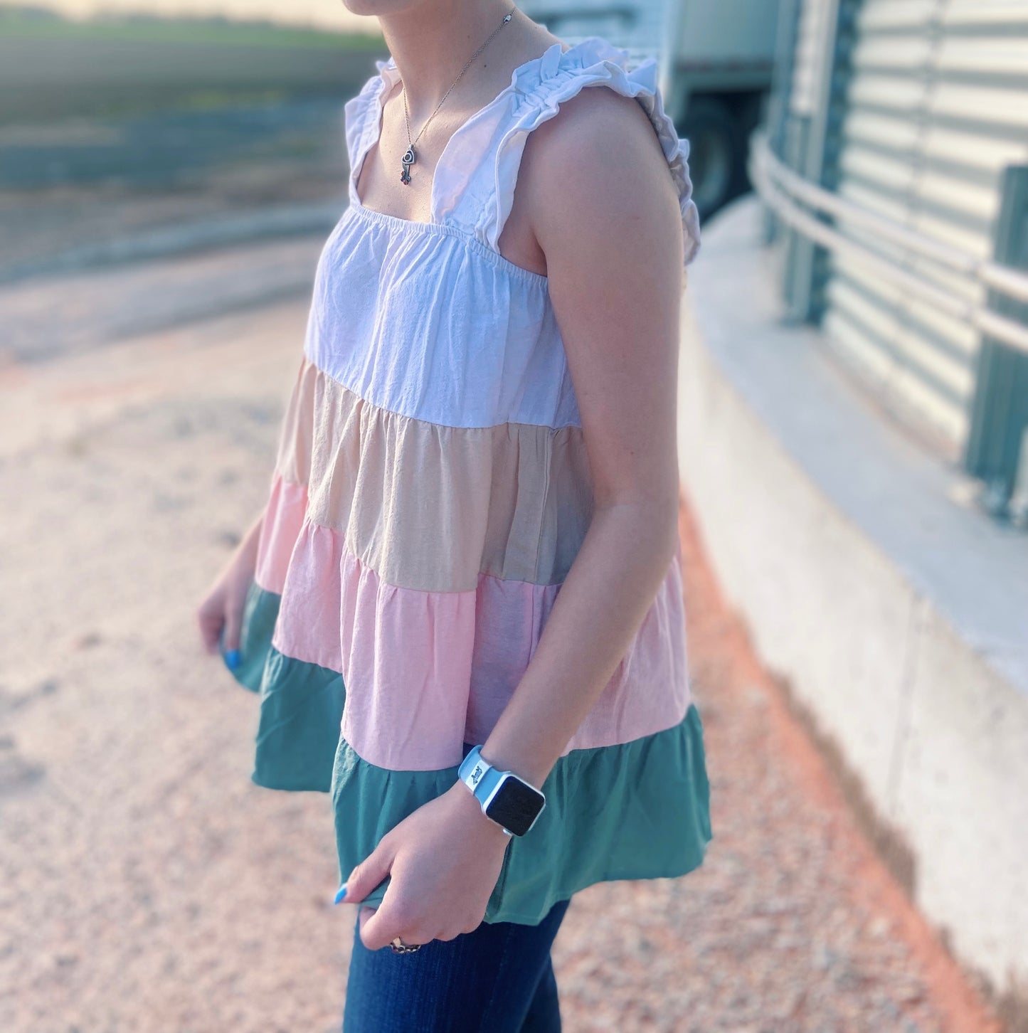 Color Block Ruffled Top