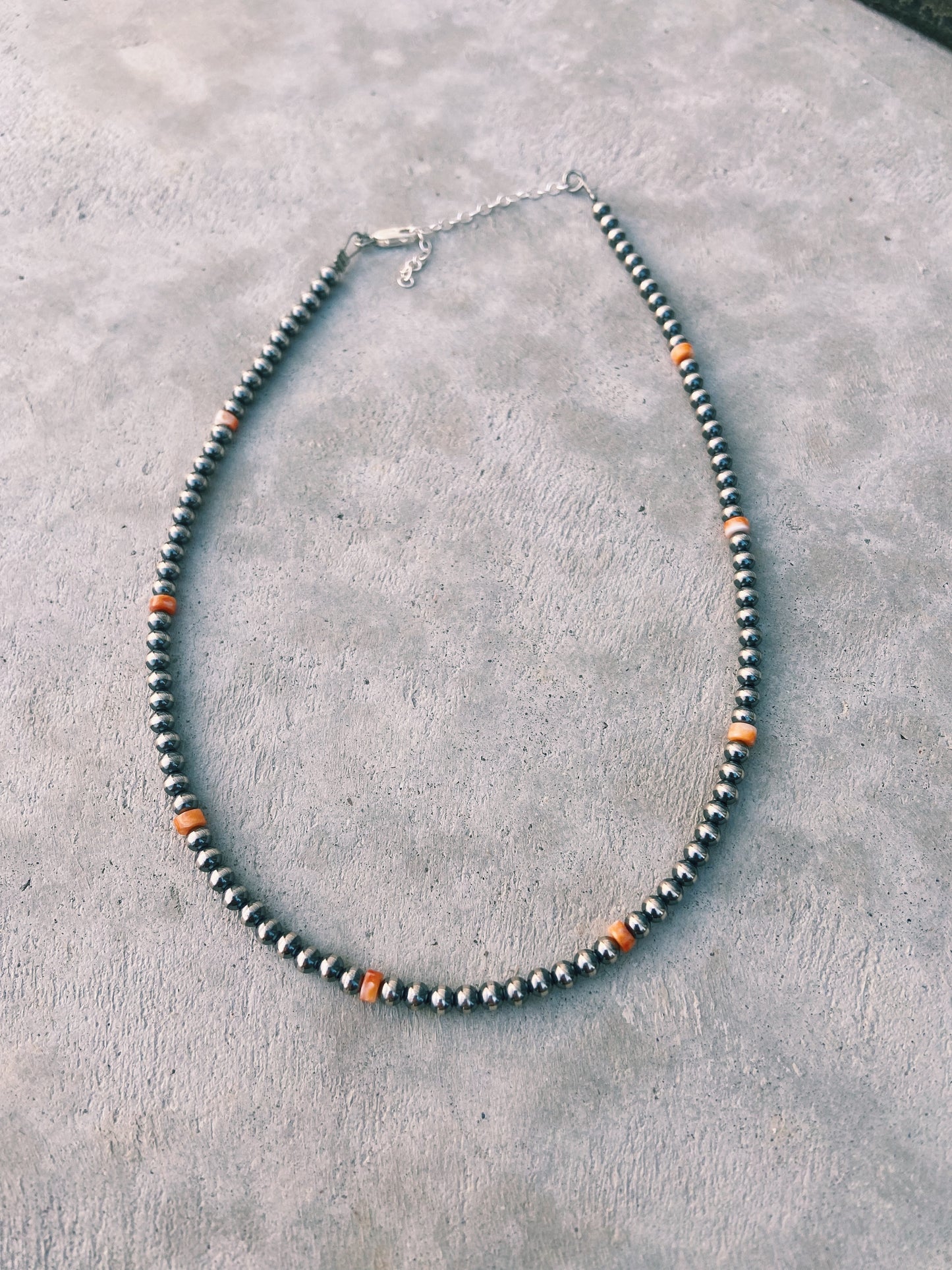 Orange Spiny & Real Navajo Pearl Choker