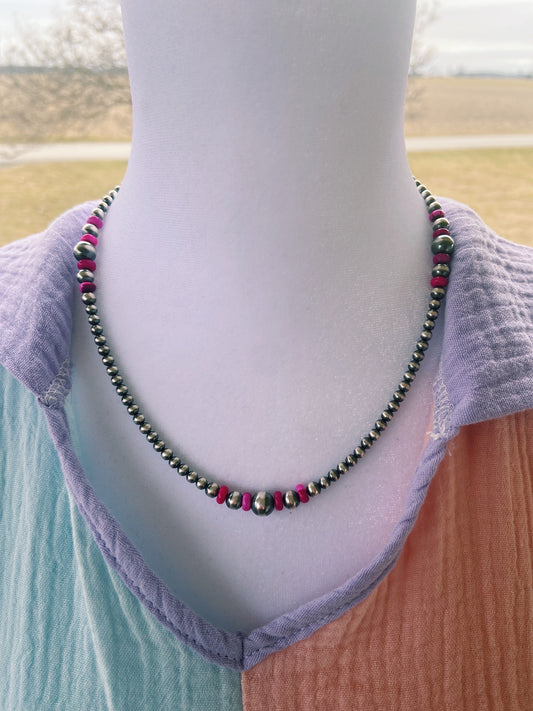 Hot Pink Opal & Navajo Pearl Necklace