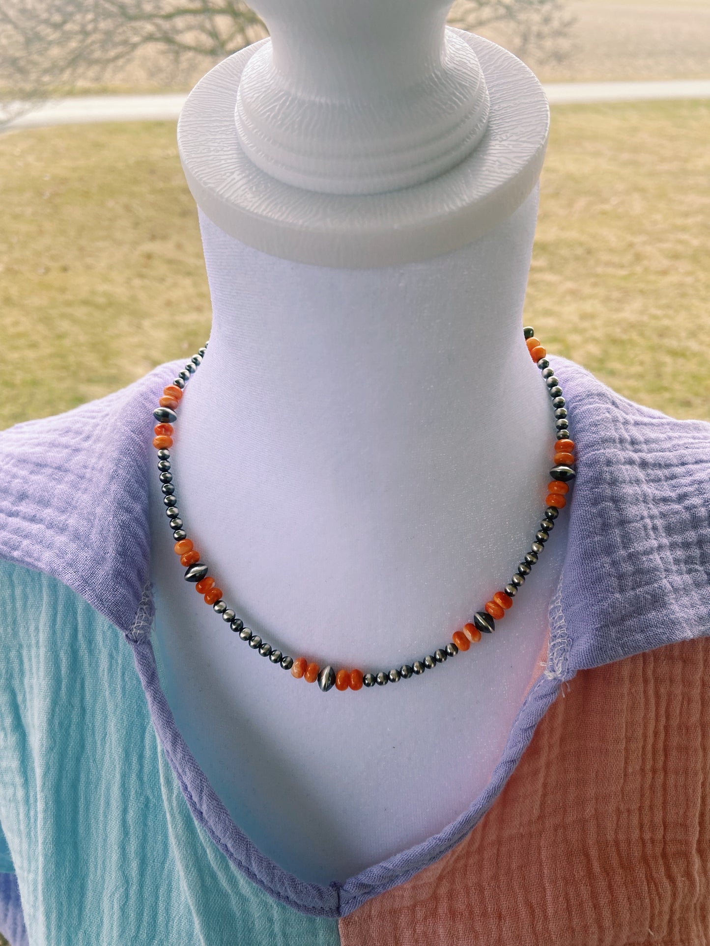 Orange Spiny & Navajo Pearl Choker