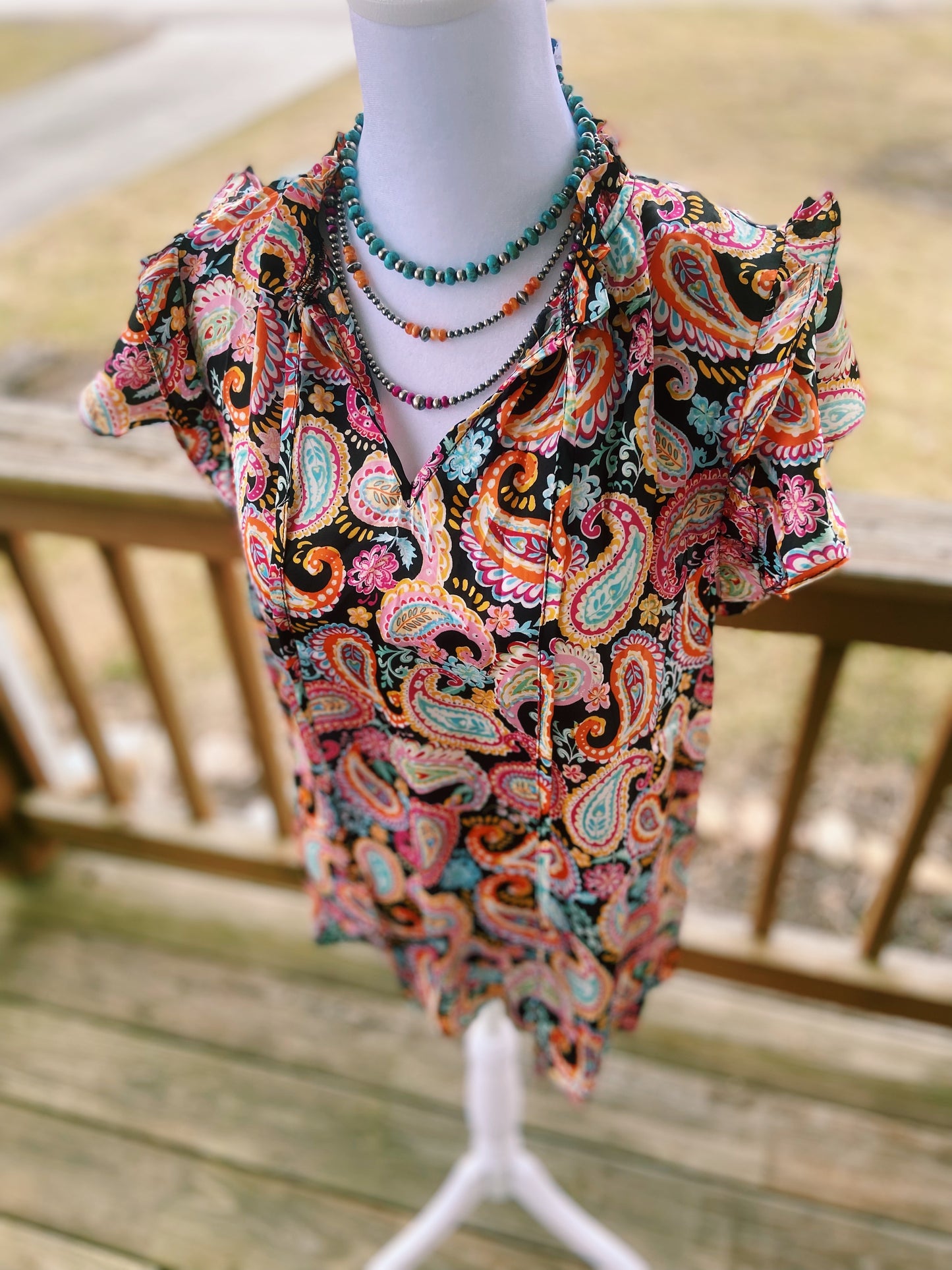 Colorful Paisley Ruffled Sleeved Top