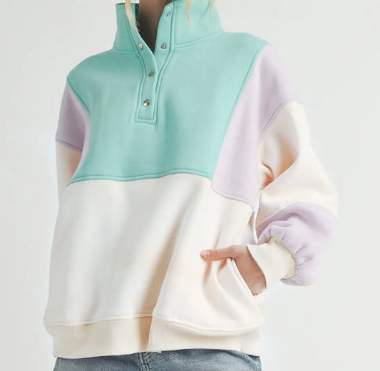 Lavender, Turquoise, & Cream Color Block Pullover
