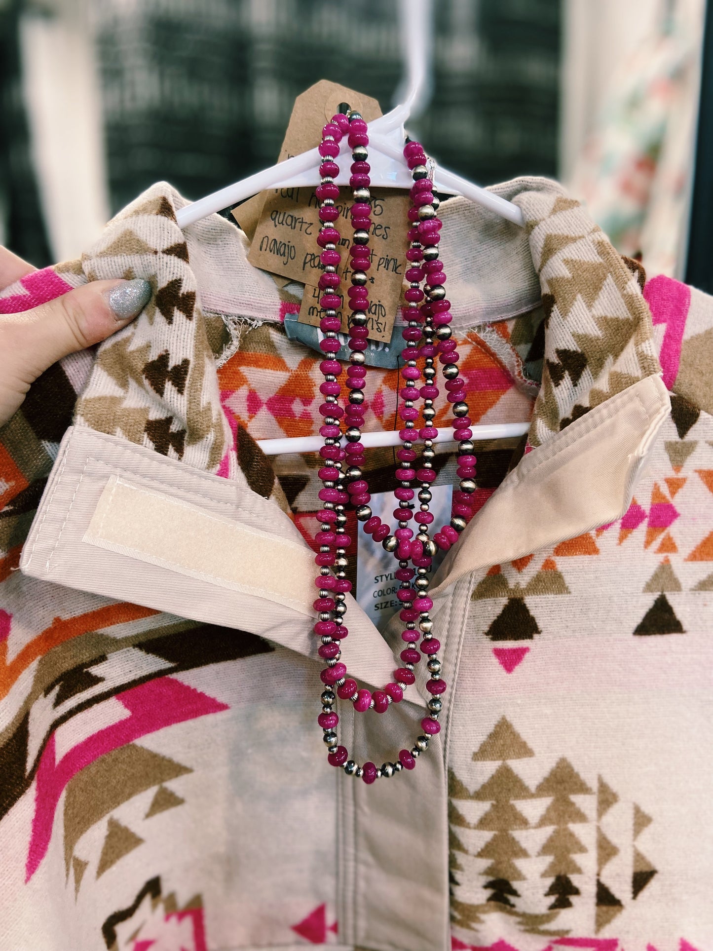 Hot Pink Quartz & Navajo Pearl Necklace