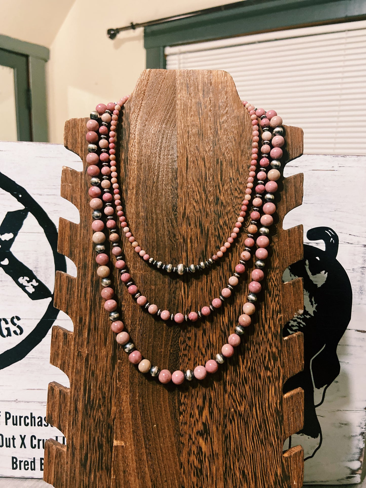 Pink Rhodonite & Navajo Pearls/Saucer Necklace