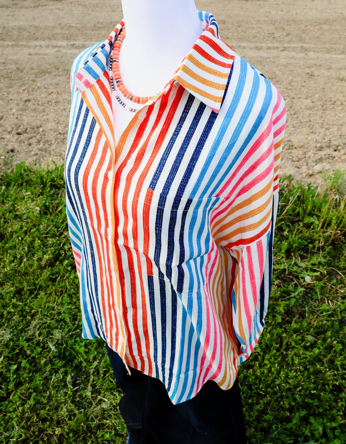 Bright Pin Stripe Show Shirt ( Yellow, Orange, Navy Blue, Light Blue, Pink )