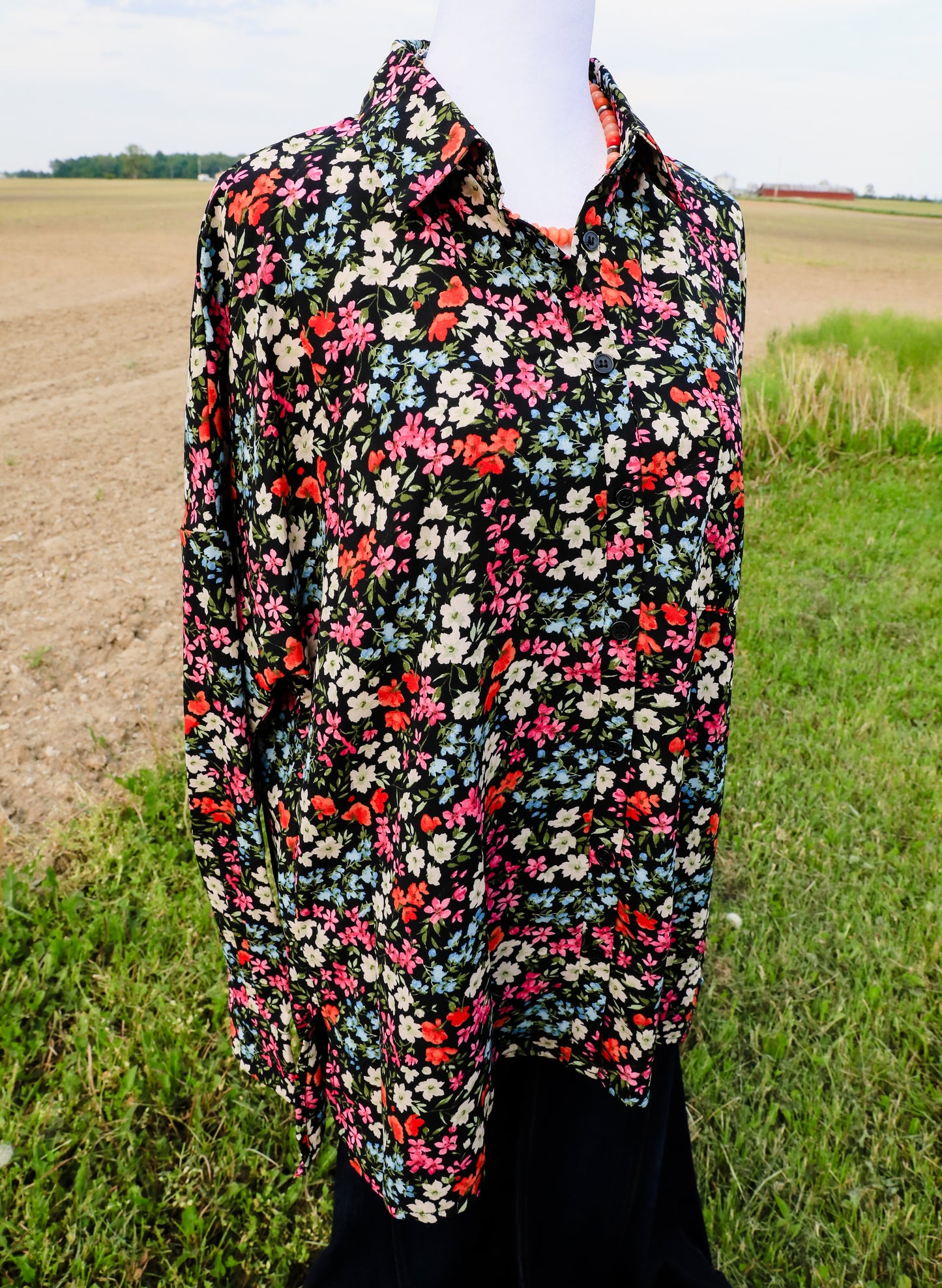 Black Floral Show Shirt ( Pink, Blue, Green, Orange )