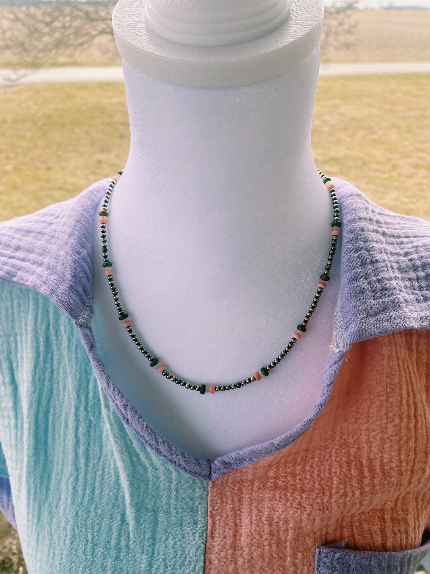 Pink Opal, Iridescent Opal, & Turquoise Necklace