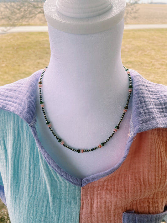 Pink Opal, Iridescent Opal, & Turquoise Necklace