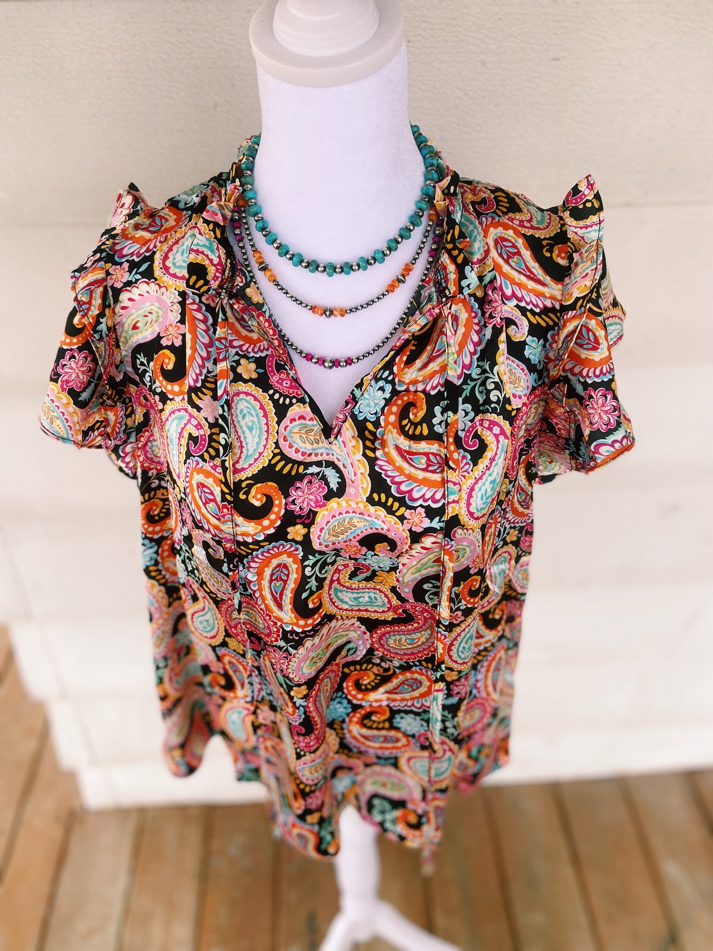 Colorful Paisley Ruffled Sleeved Top