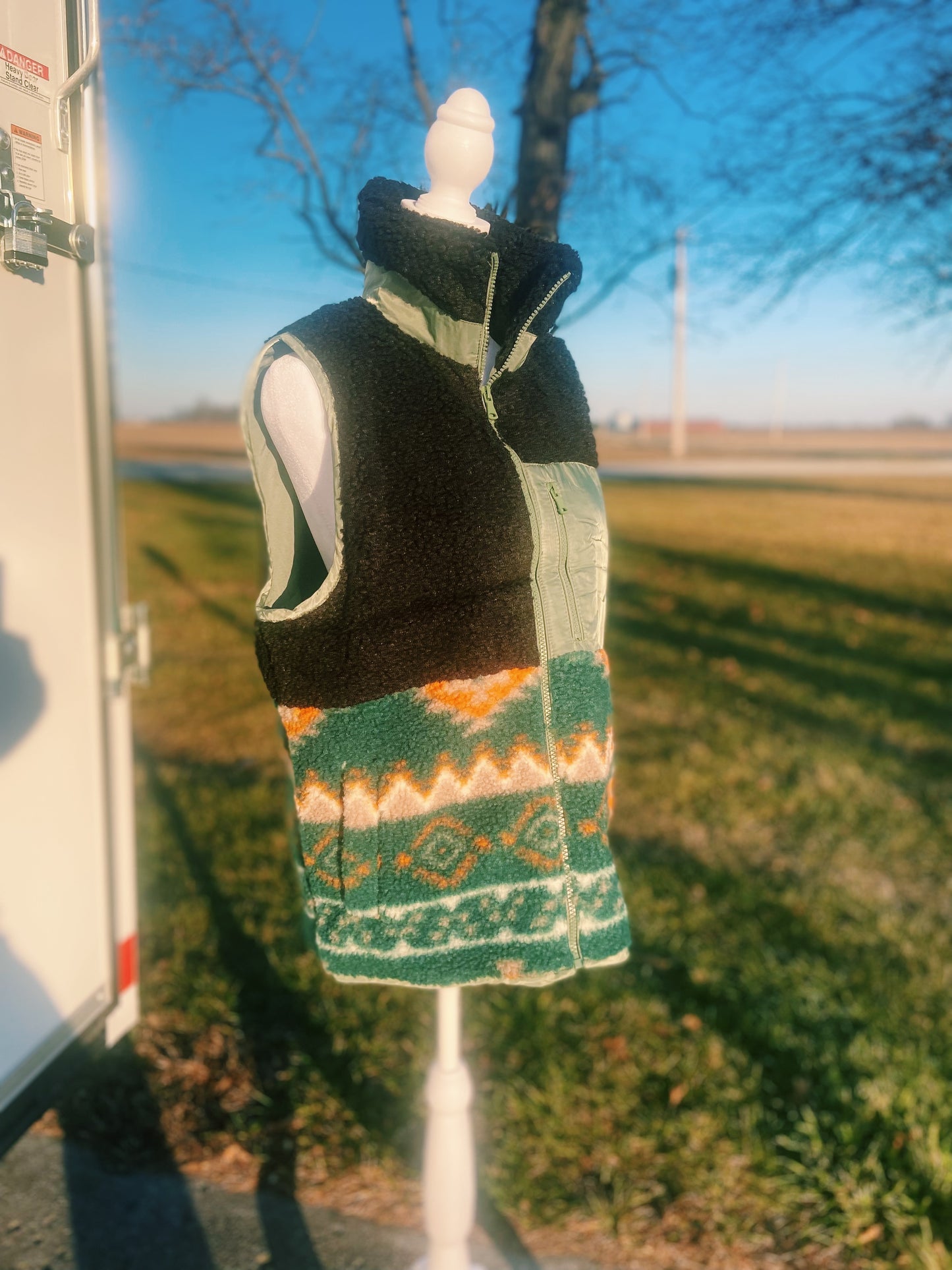 Aztec Green Fuzzy Vest