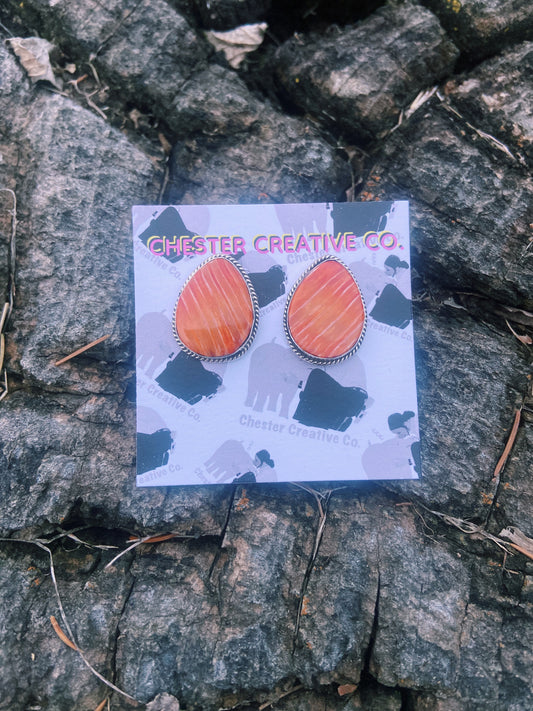 Orange Spiny Large Stud Earrings