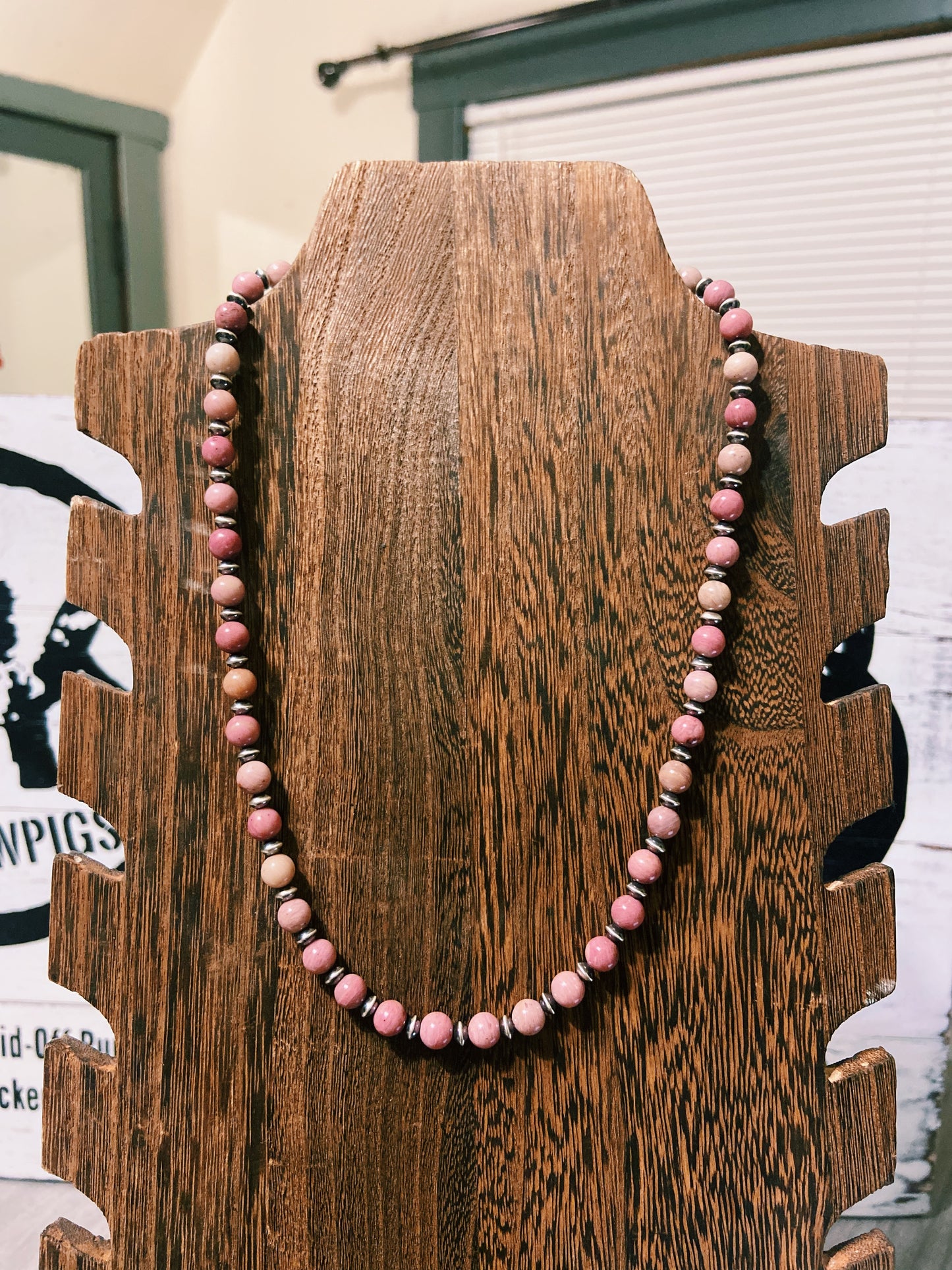 Pink Rhodonite & Navajo Saucer Necklace