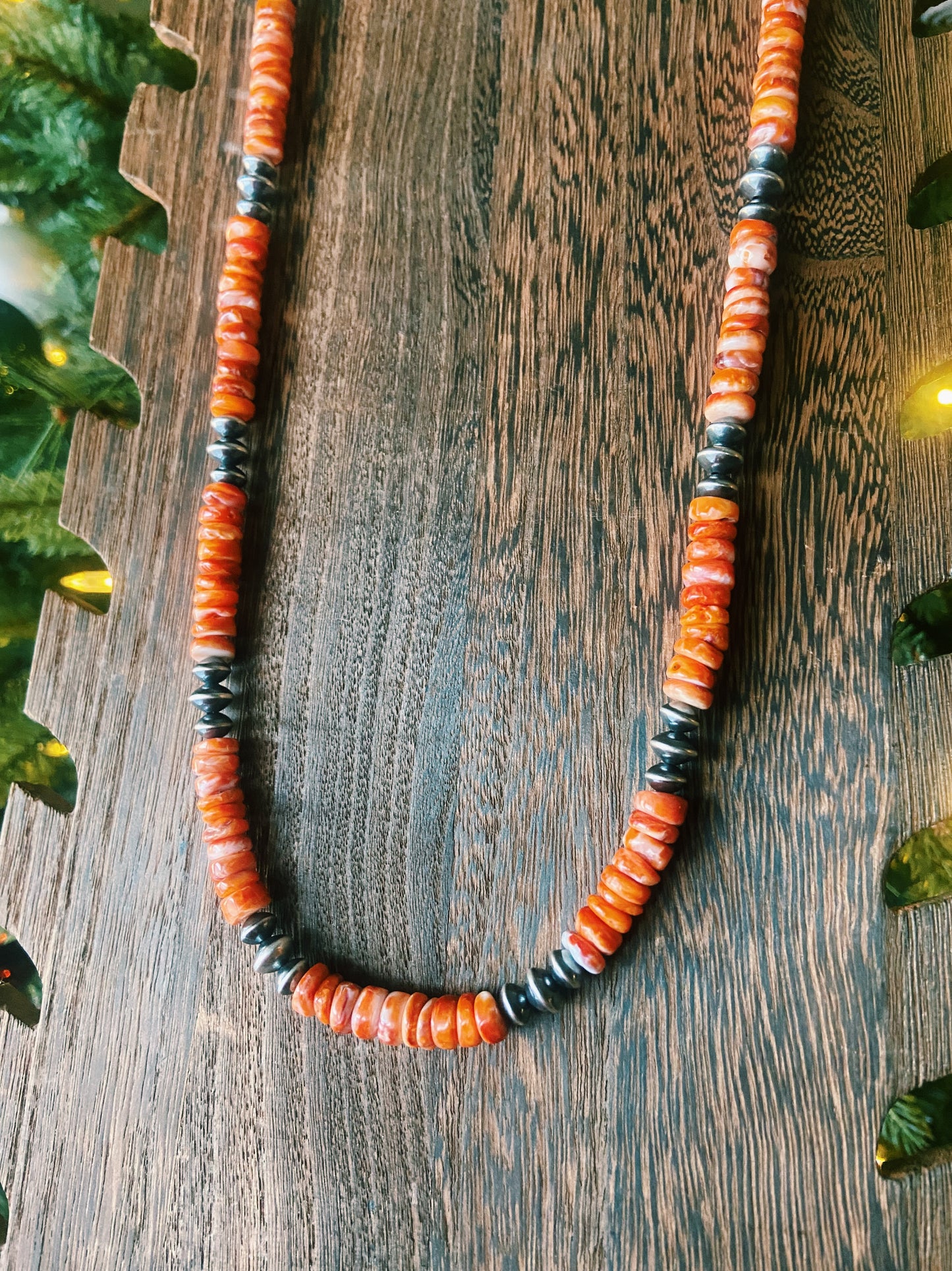 Orange Spiny & Navajo Saucer Necklace