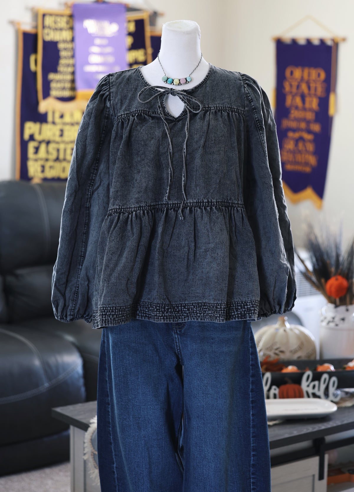 Black Wash Denim Blouse