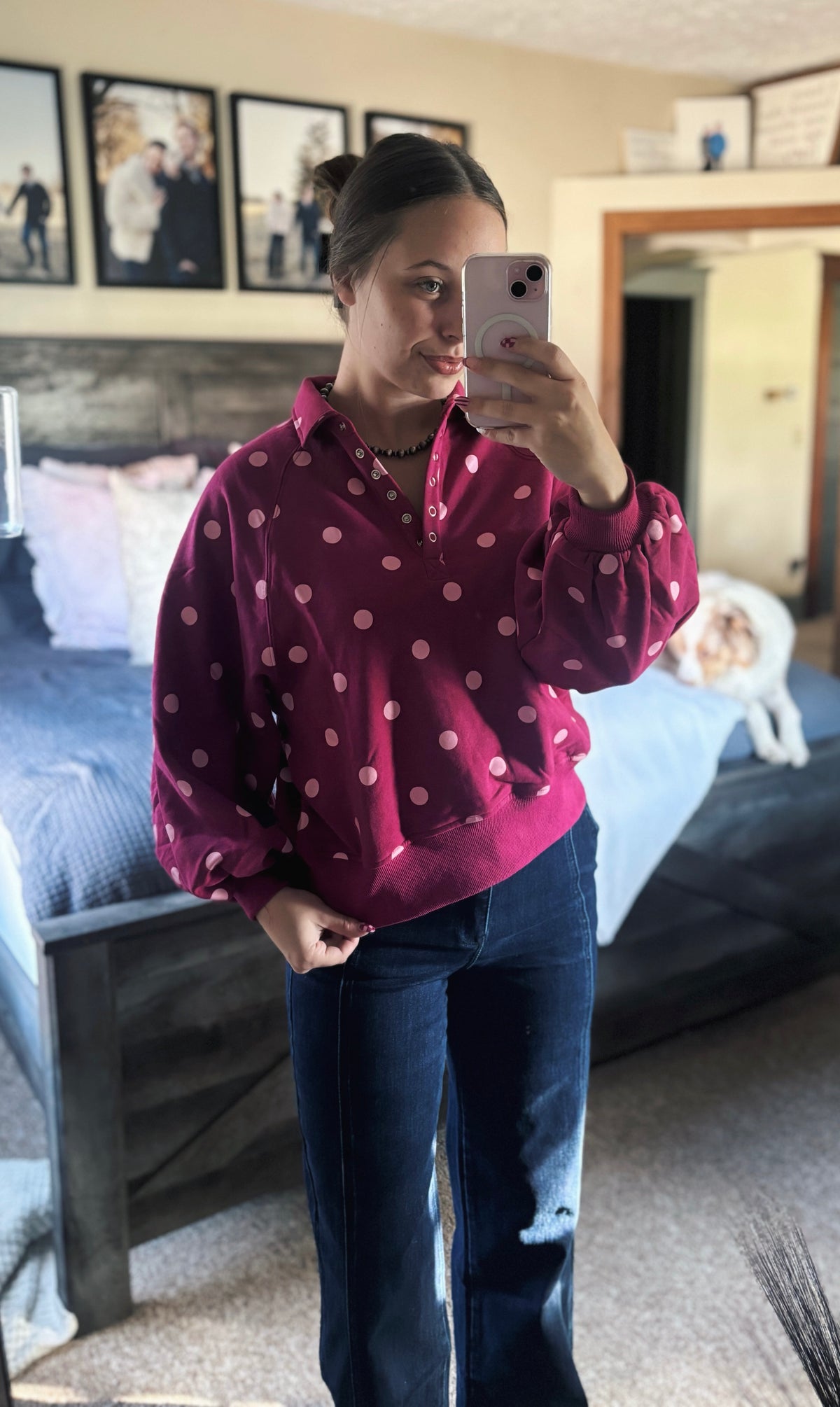 Magenta & Light Pink Polka Dot Pullover