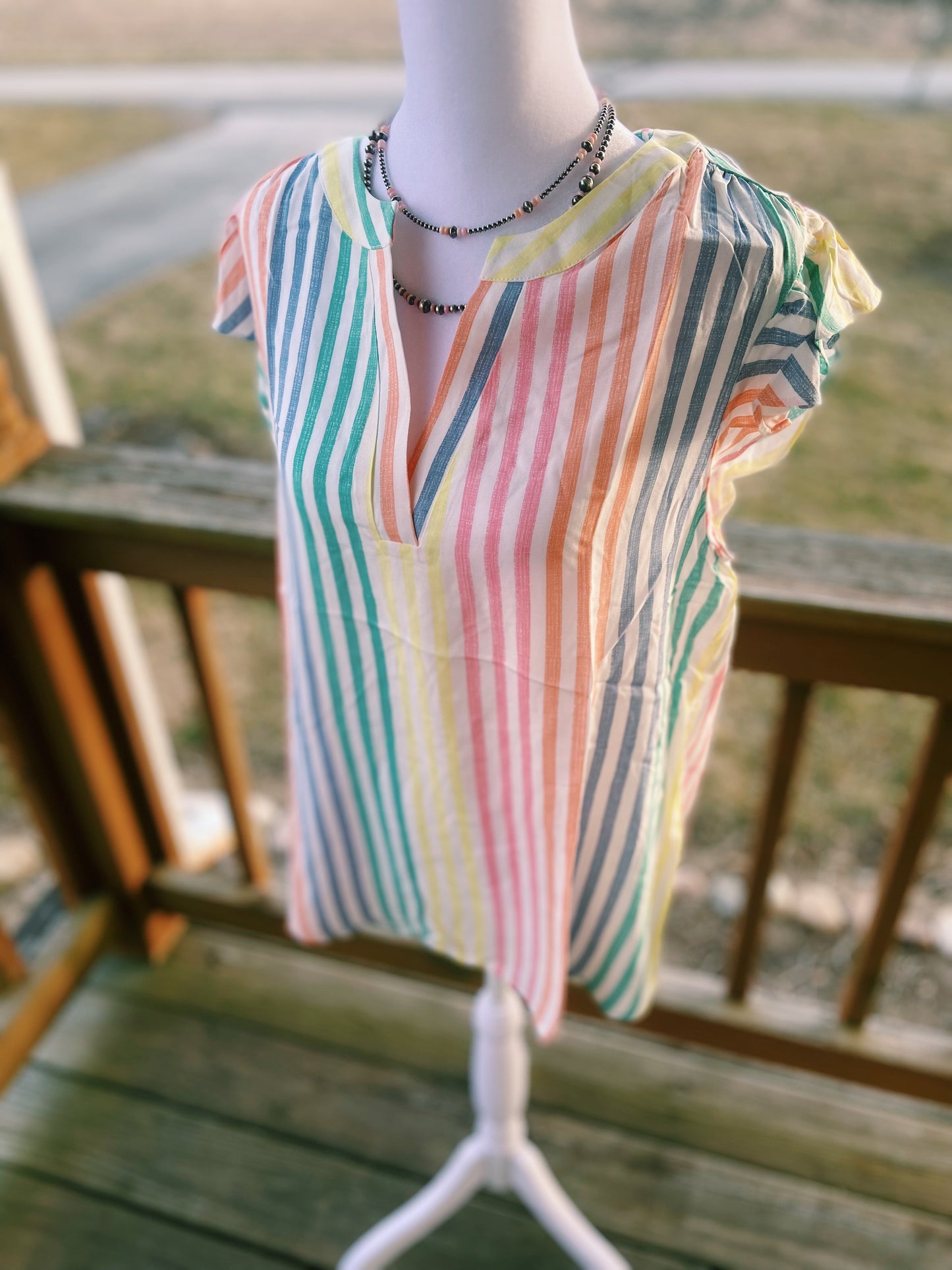 Pastel Striped Ruffled Sleeved Top