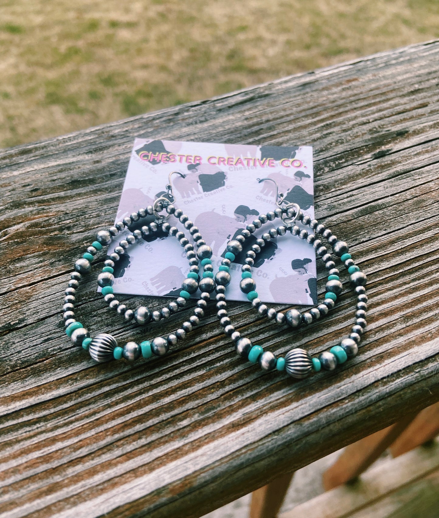 Double Hoop Real Navajo Pearl & Turquoise Earrings