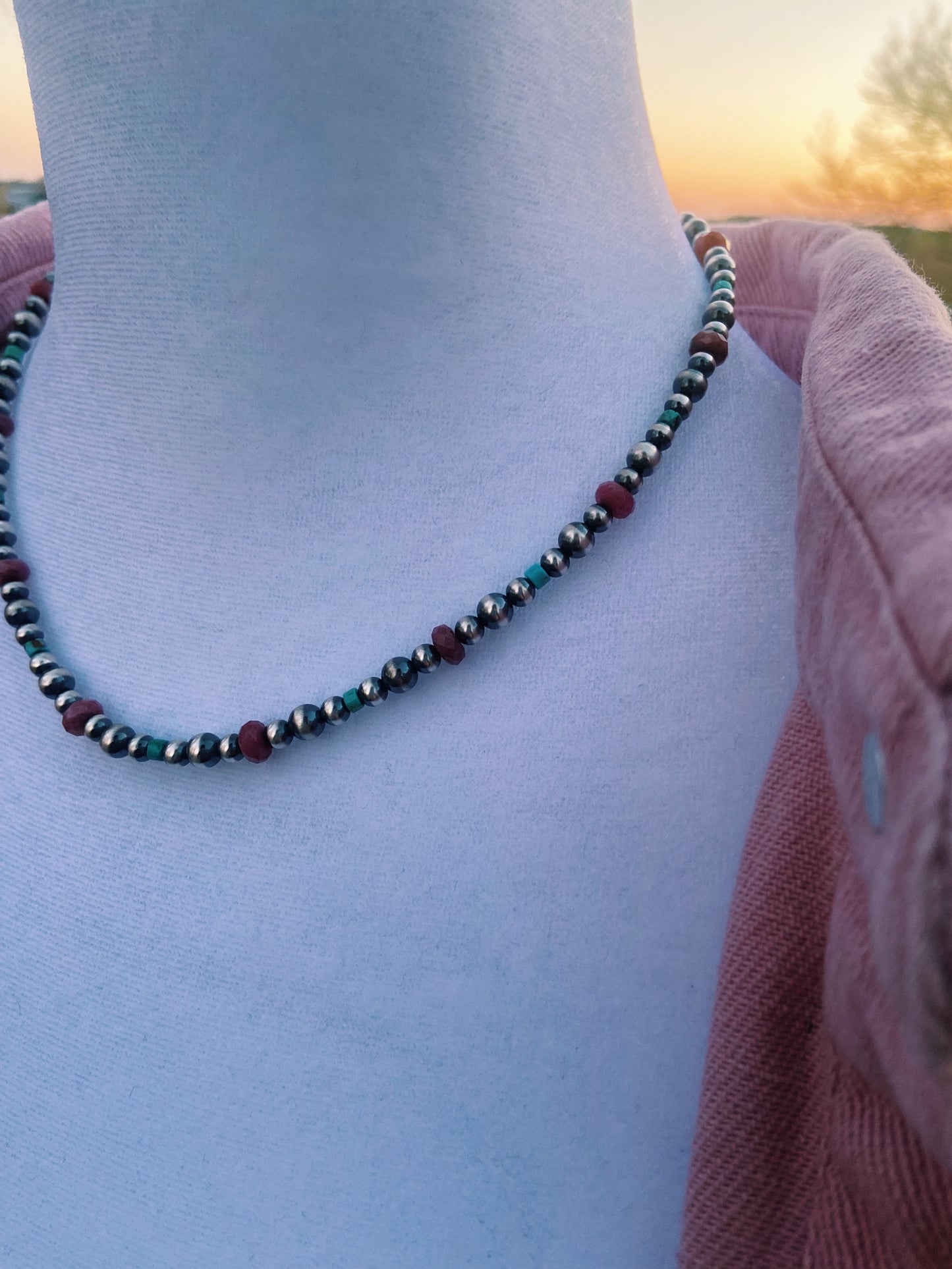 Pink, Turquoise, & Navajo Pearl Choker Necklace