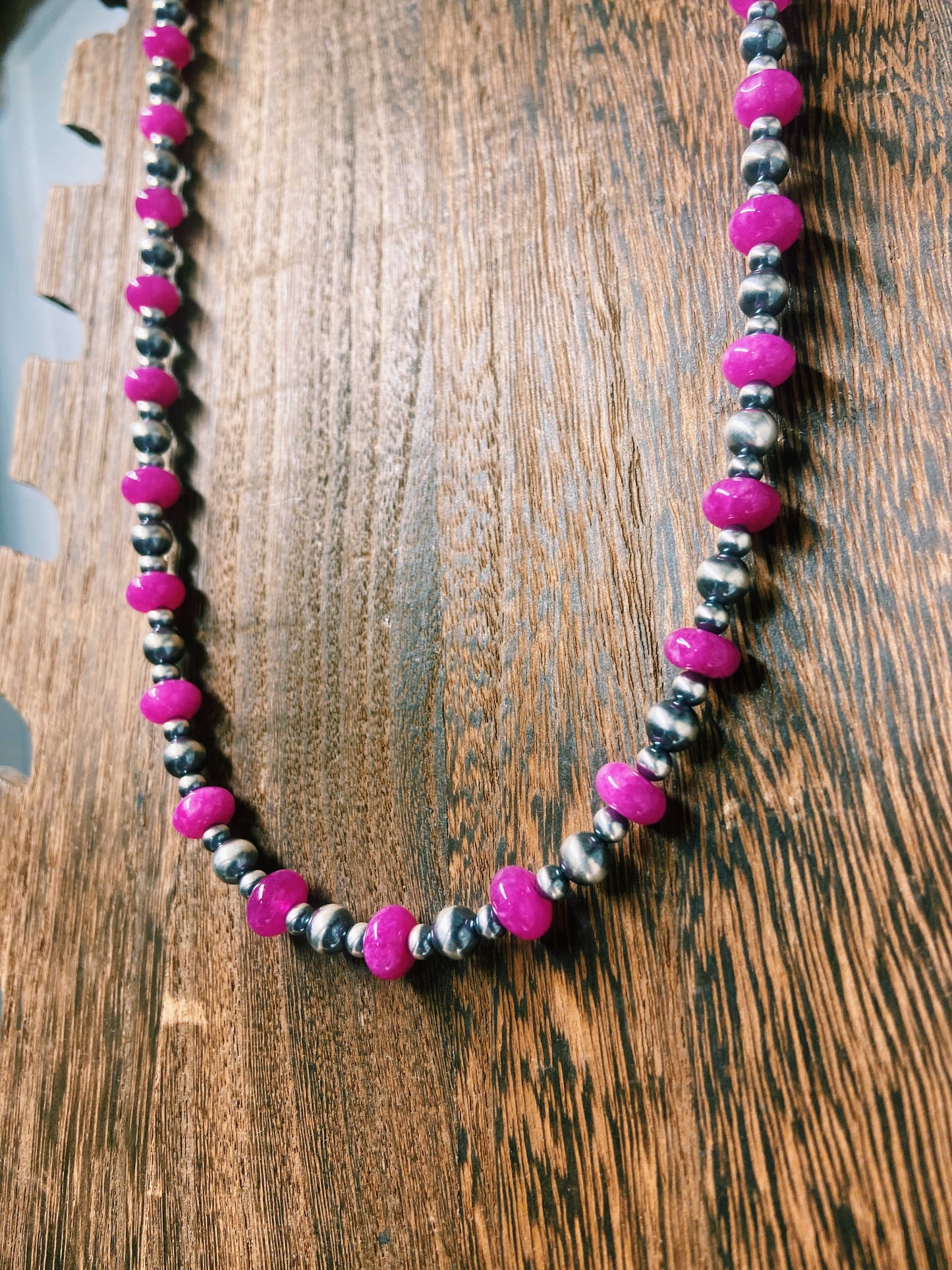 Hot Pink Quartz & Navajo Pearl Necklace