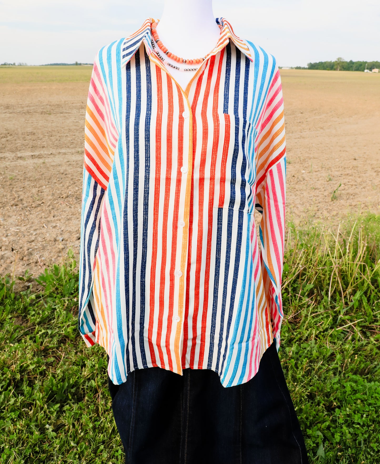 Bright Pin Stripe Show Shirt ( Yellow, Orange, Navy Blue, Light Blue, Pink )