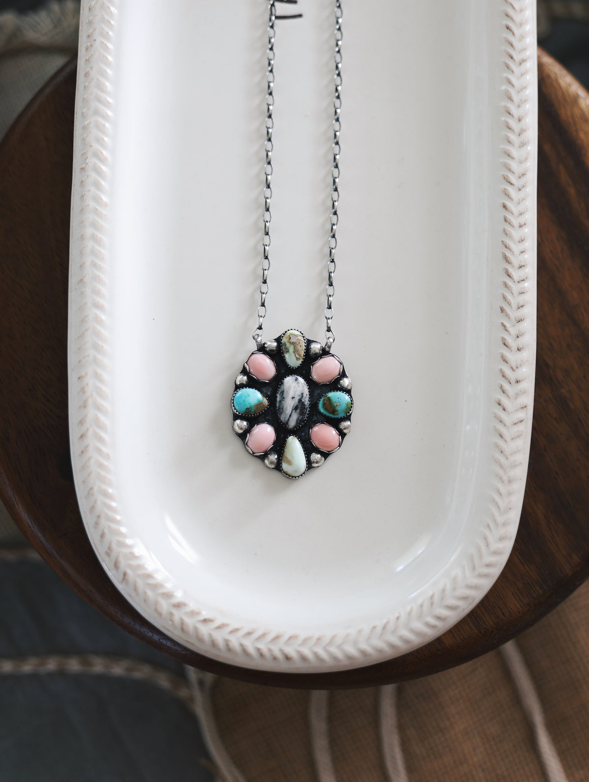 Pastel Multi Stone Cluster Necklace