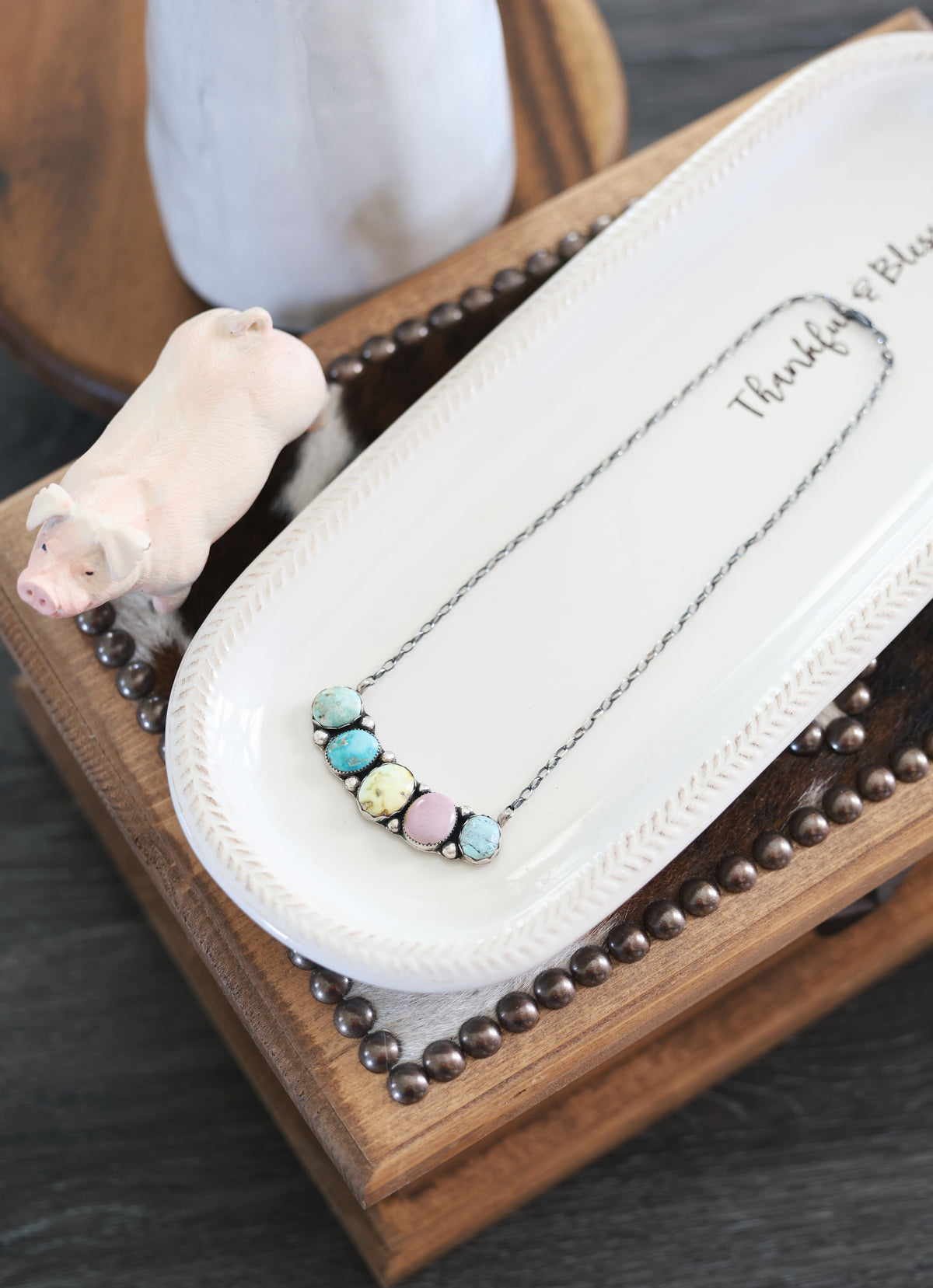 Pastel Multi Stone Bar Necklace