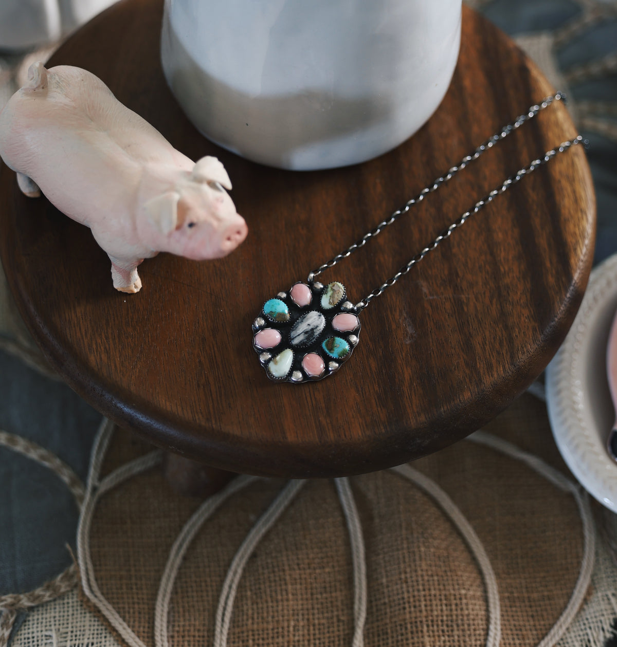 Pastel Multi Stone Cluster Necklace