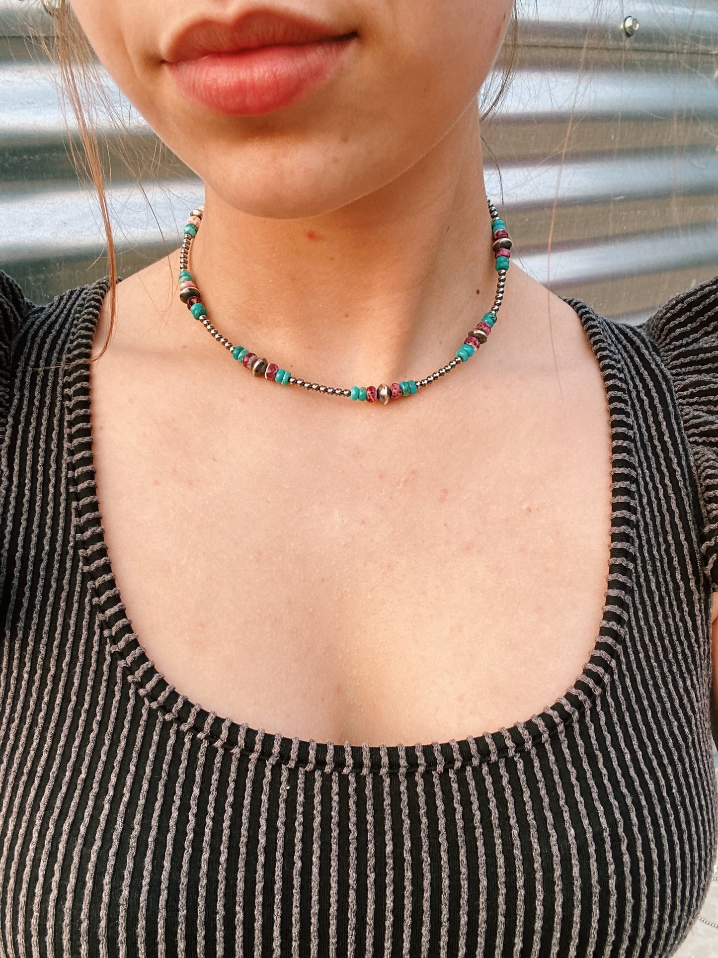 Purple Spiny & Turquoise Real Navajo Pearl Choker