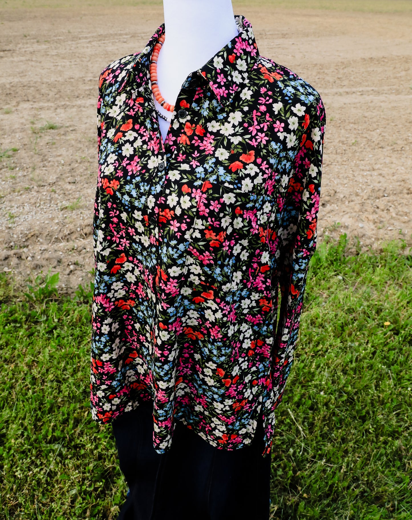 Black Floral Show Shirt ( Pink, Blue, Green, Orange )