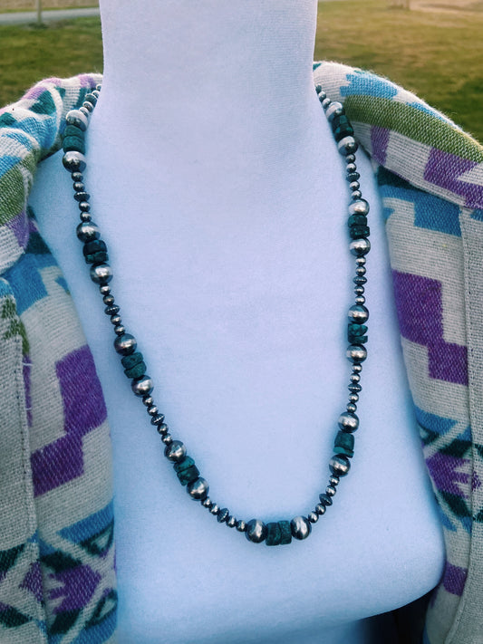 Turquoise & Navajo Pearl/Saucer Necklace