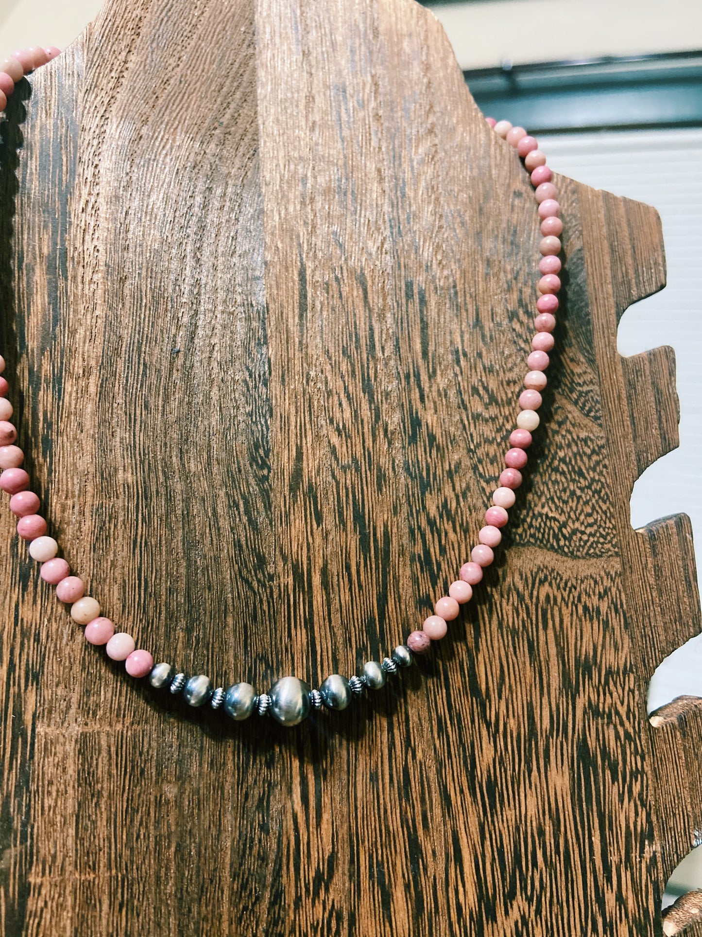 Pink Rhodonite & Navajo Pearls/Saucer Necklace