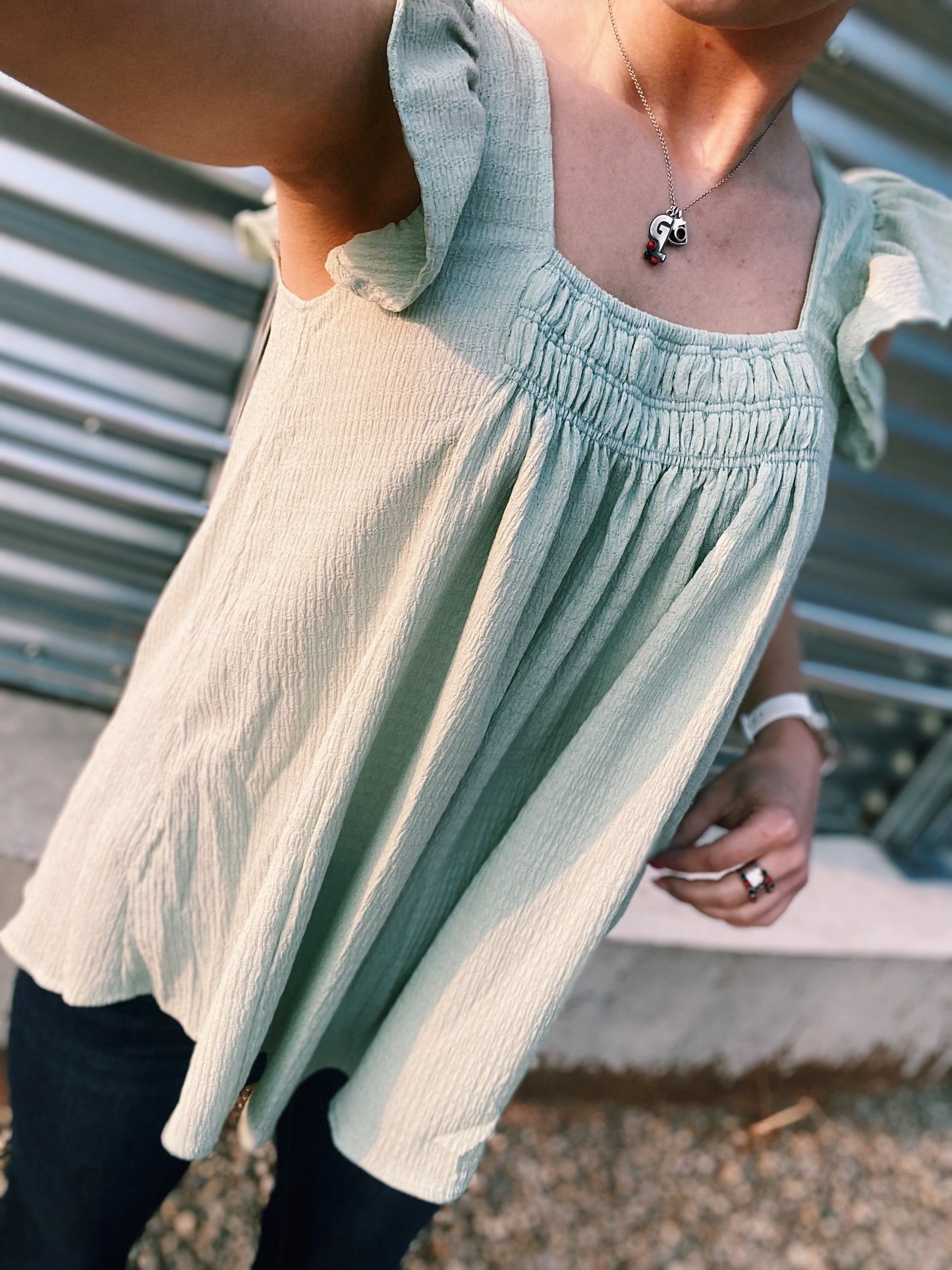 Light Sage Ruffled Sleeved Top