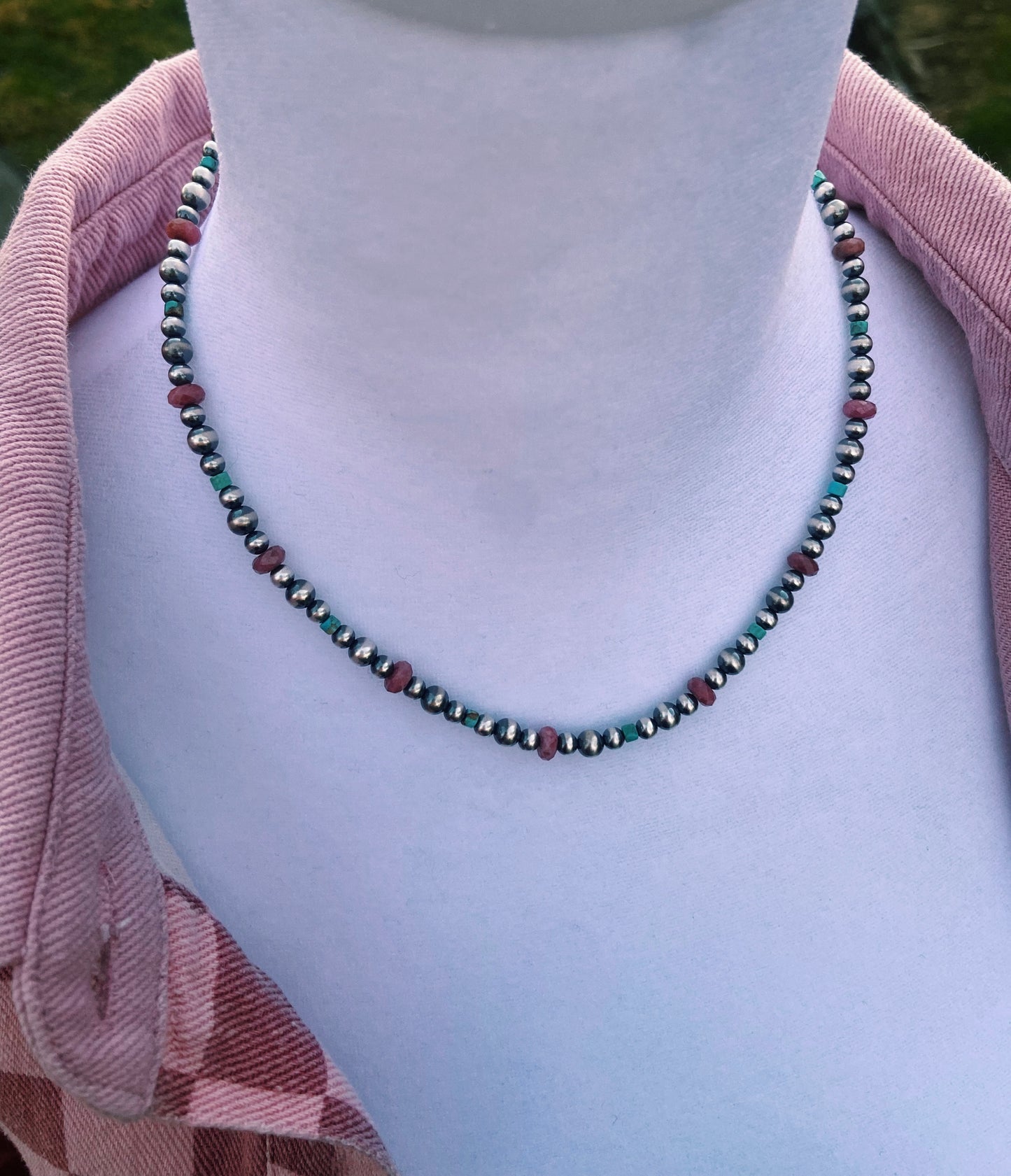 Pink, Turquoise, & Navajo Pearl Choker Necklace