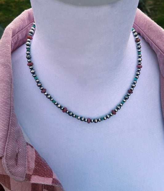 Pink, Turquoise, & Navajo Pearl Choker Necklace