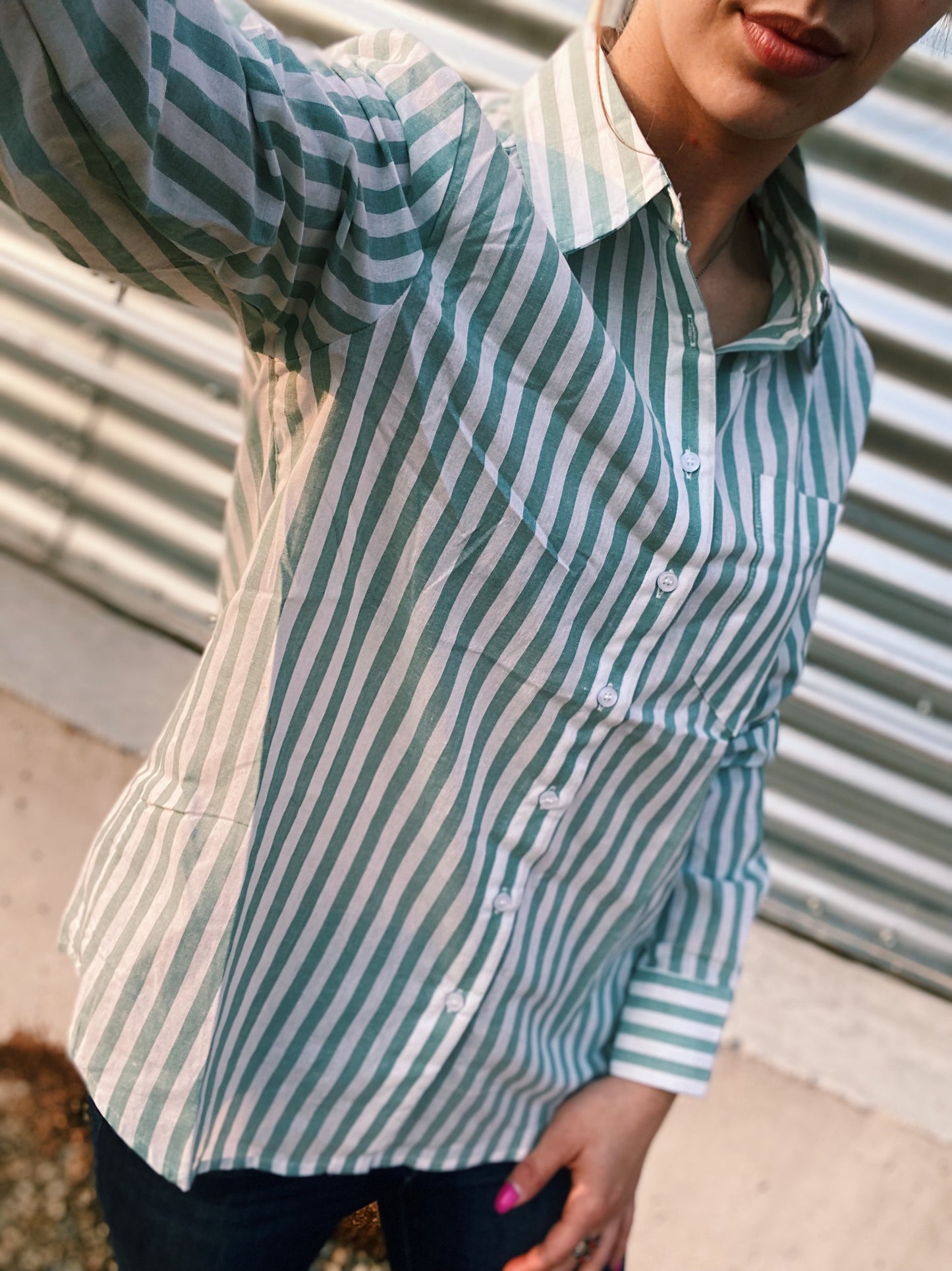 Light Teal Striped Show Shirt