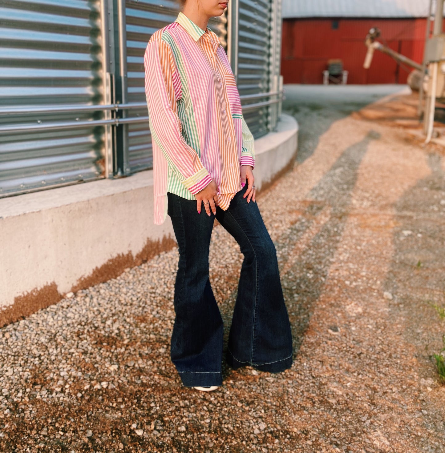 Neon Striped Show Shirt - Green & Lime Green, Light & Hot Pink, & Orange